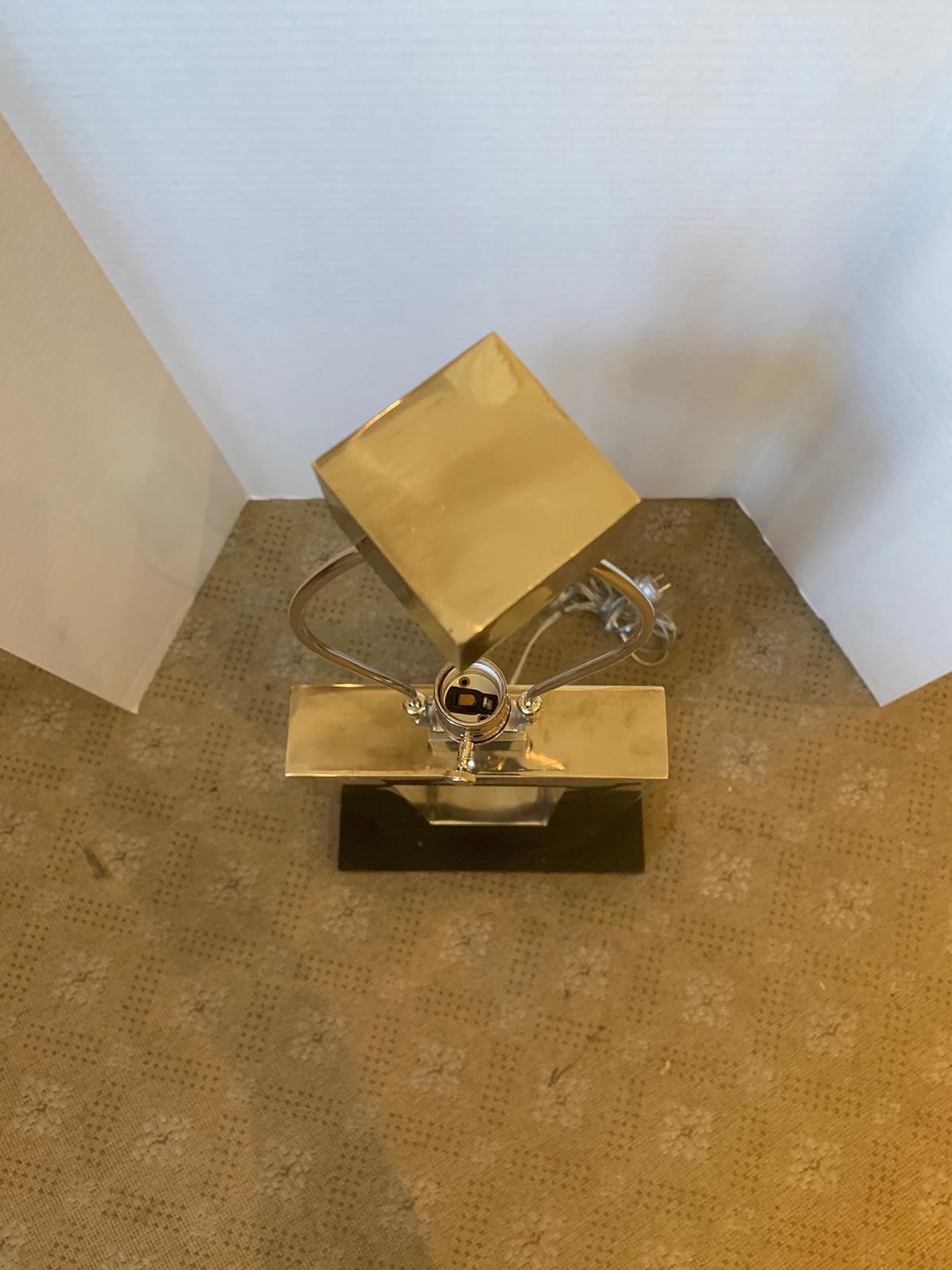 Mid-20th Century Rectangular Silver Lamp with Matching Finial In Good Condition For Sale In Atlanta, GA
