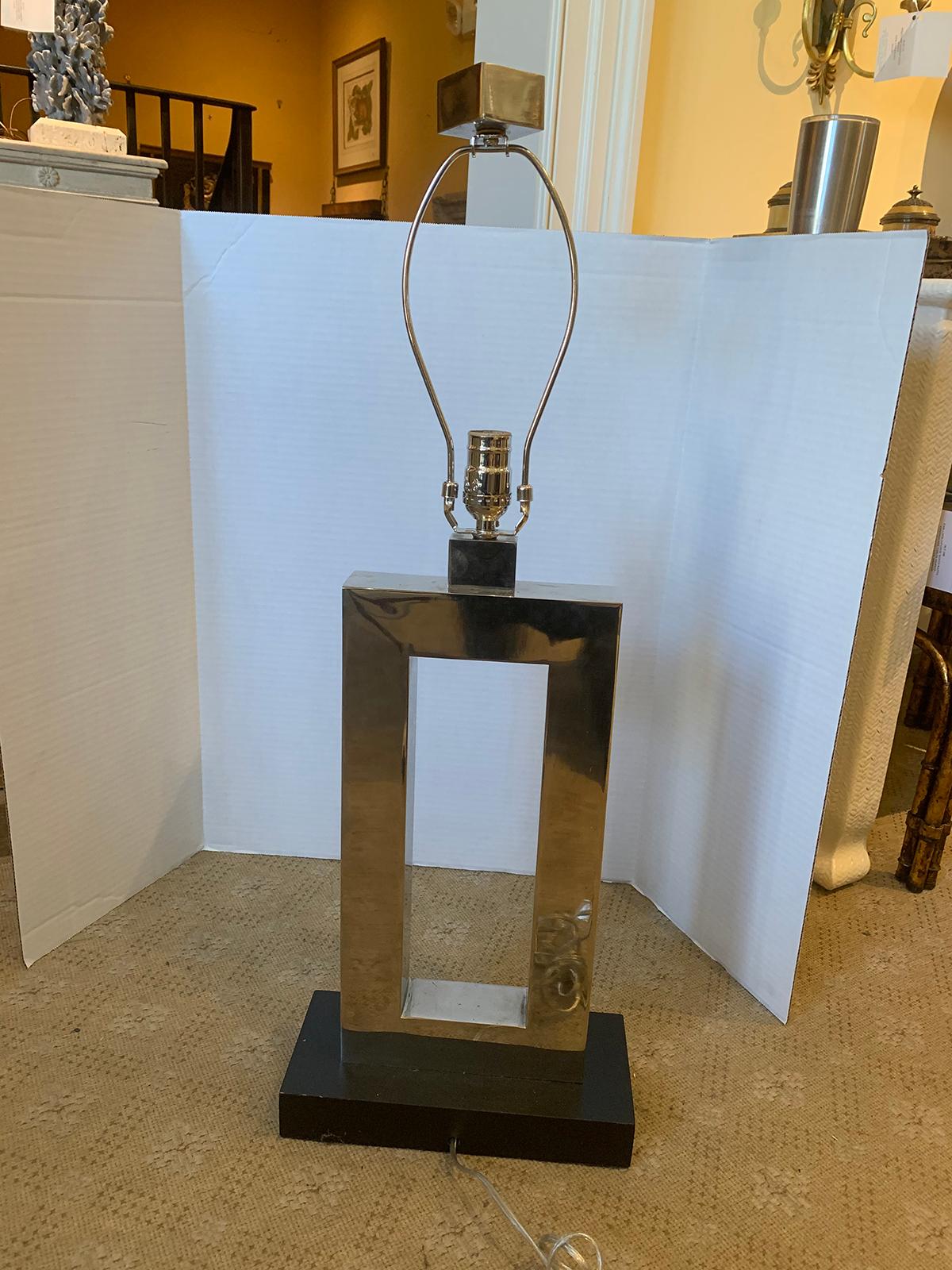 Mid-20th Century Rectangular Silver Lamp with Matching Finial For Sale 2