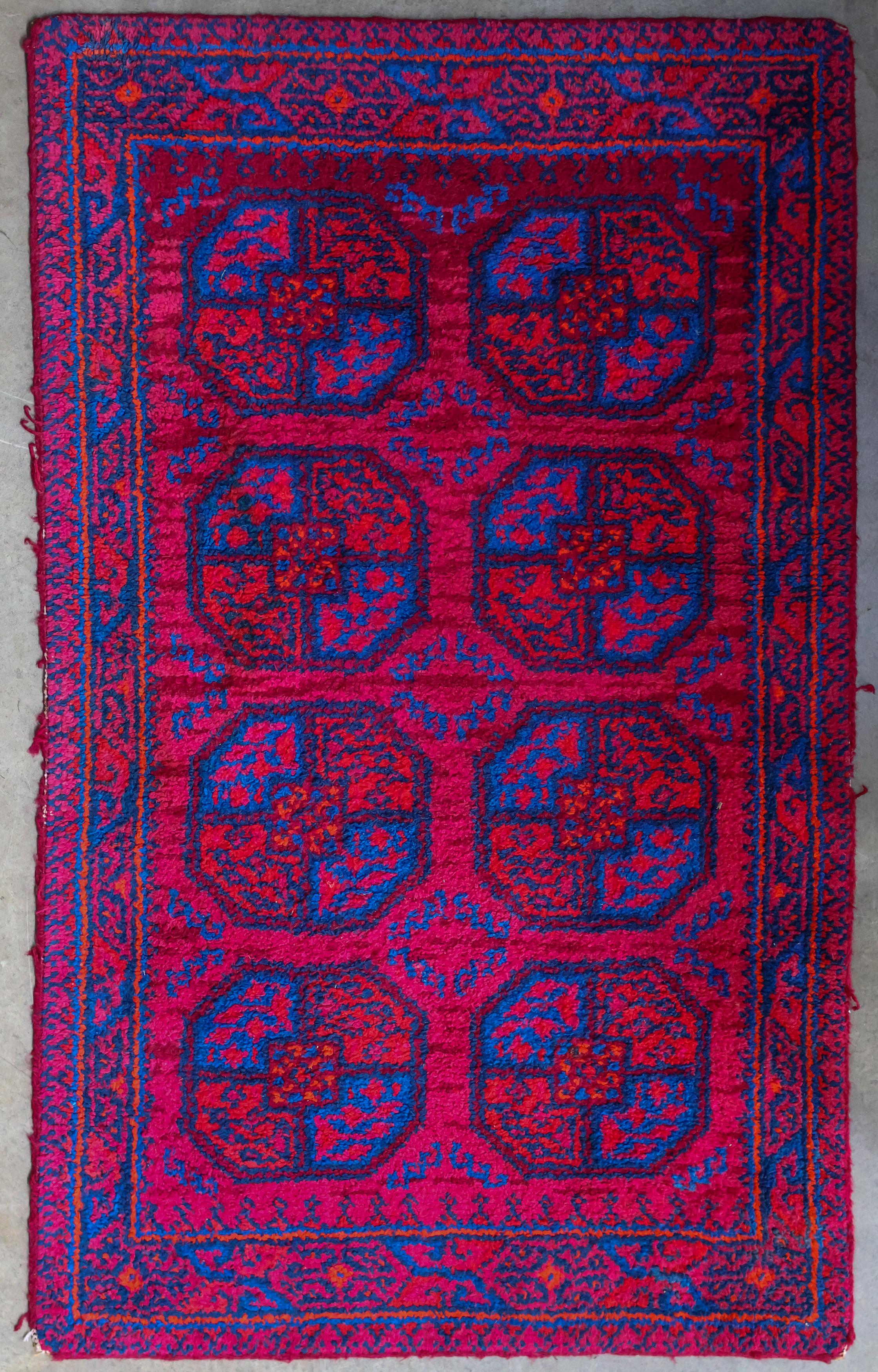 Carpets from Afghanistan were originally, for the most part, variations on a single theme: numerous shades of red with predominantly black or bright blue motifs.  The motifs were very simple, yet appealing to those with an eye for the art of carpet