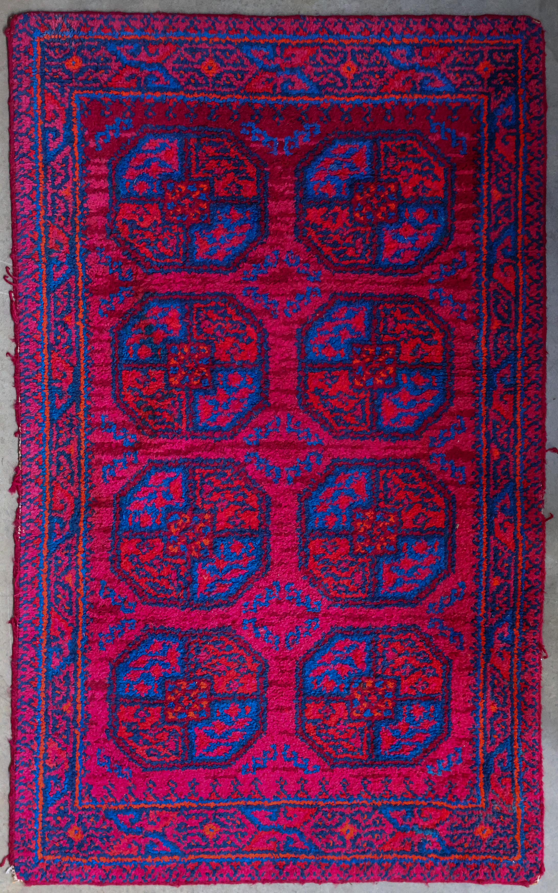 Mid 20th Century Red and Blue Handwoven Rug or Tapestry, Central Asia For Sale 1