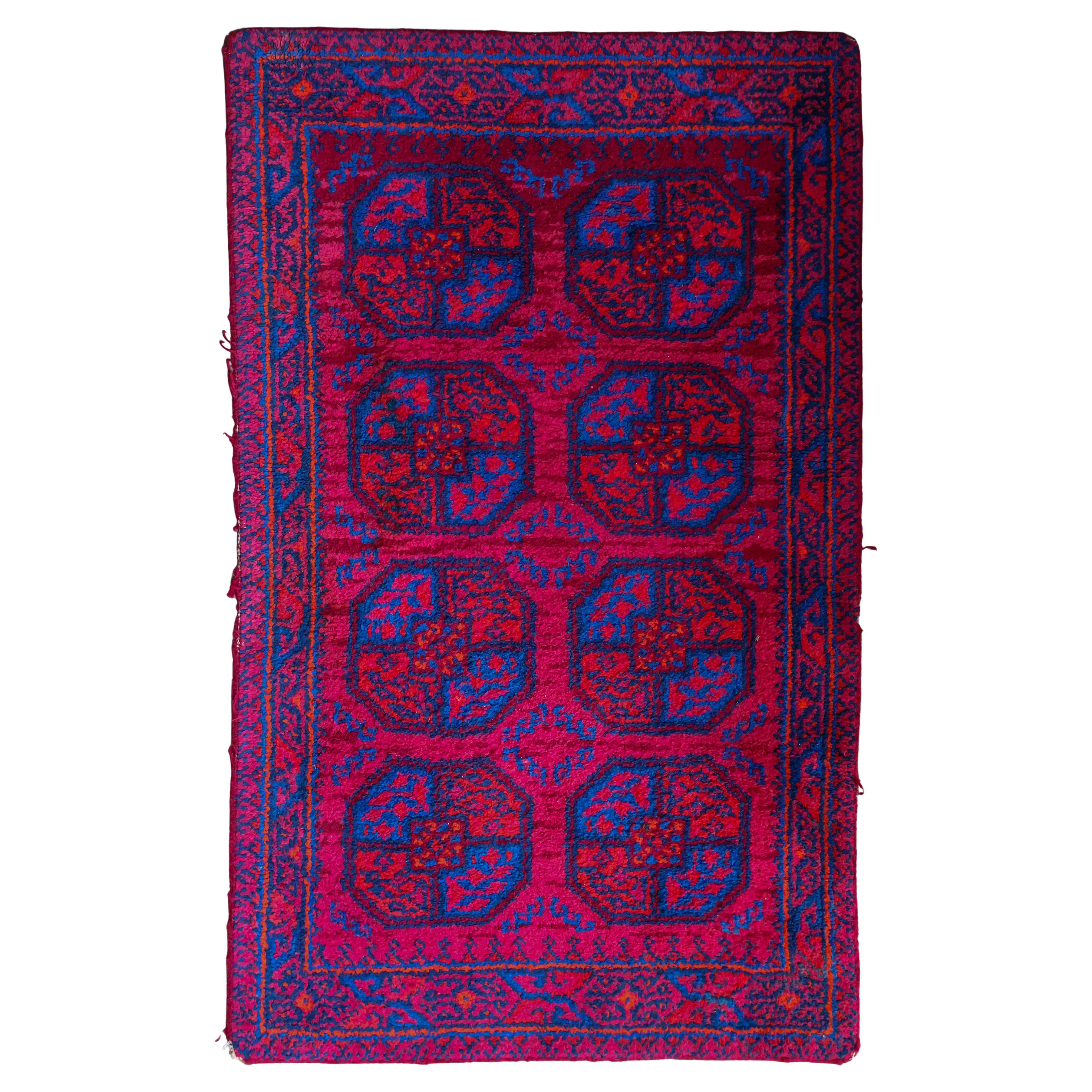 Mid 20th Century Red and Blue Handwoven Rug or Tapestry, Central Asia For Sale