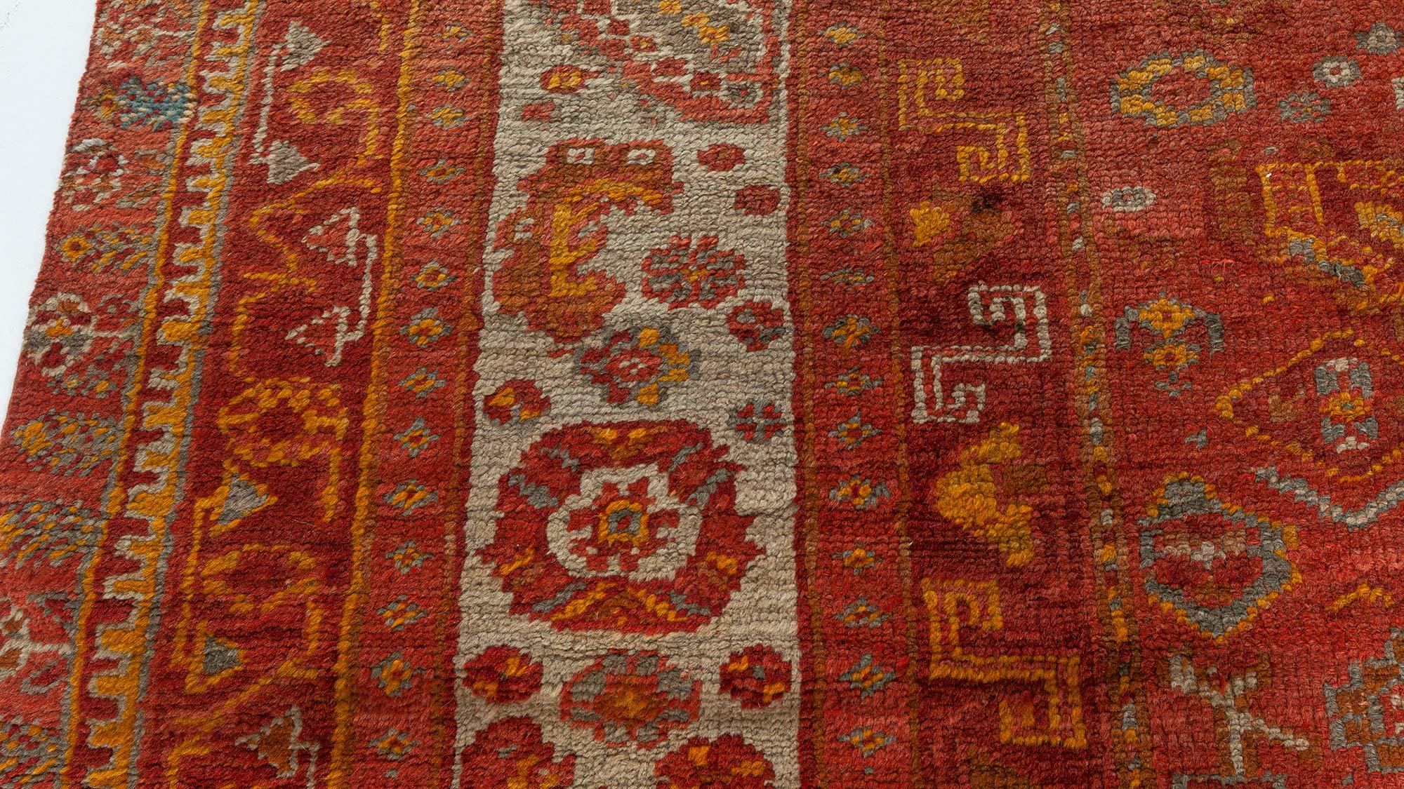 Mid-20th Century red and yellow Oushak handmade wool rug
Size: 8'4