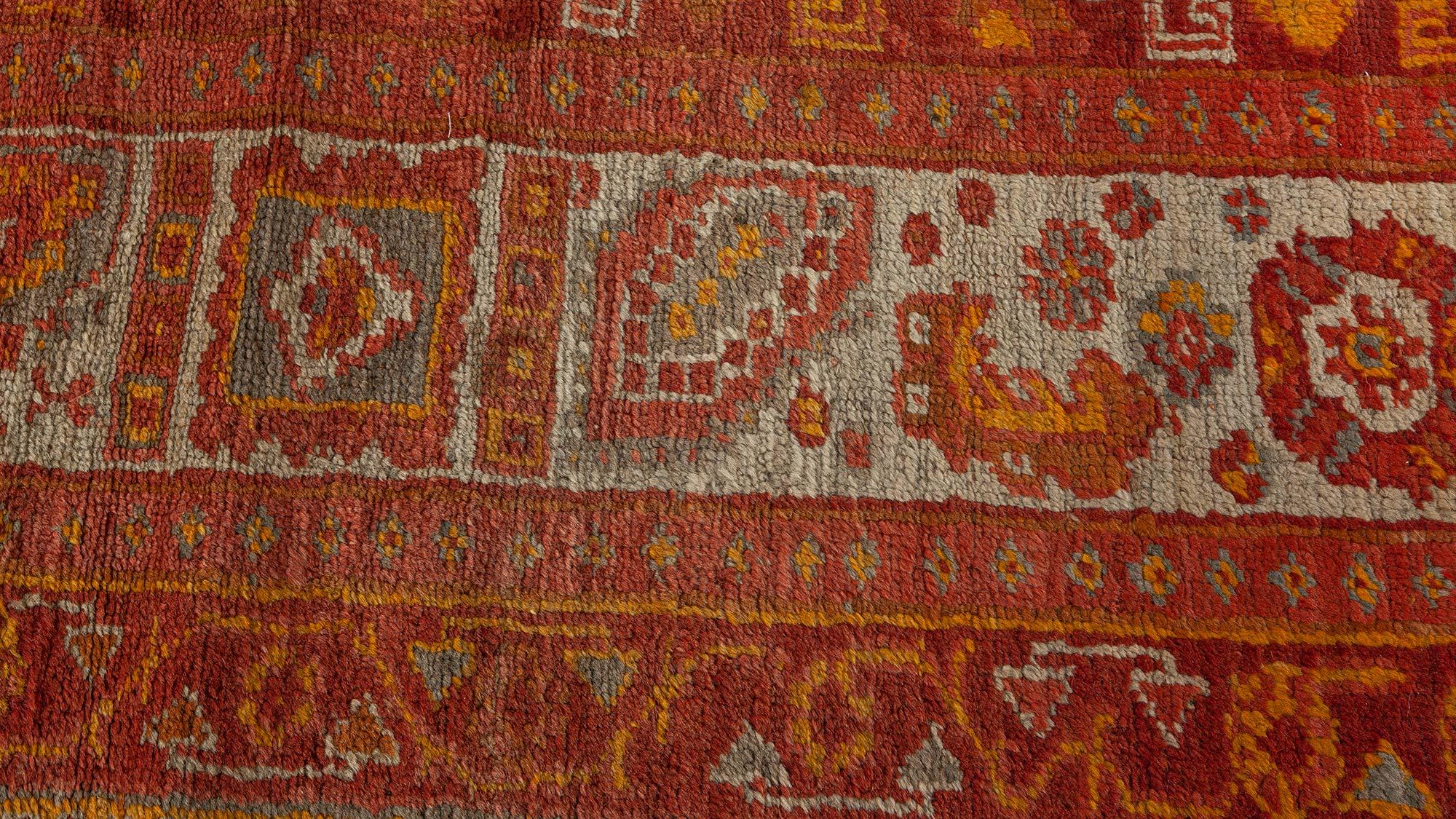 Midcentury Red and Yellow Oushak Handmade Wool Rug In Good Condition For Sale In New York, NY