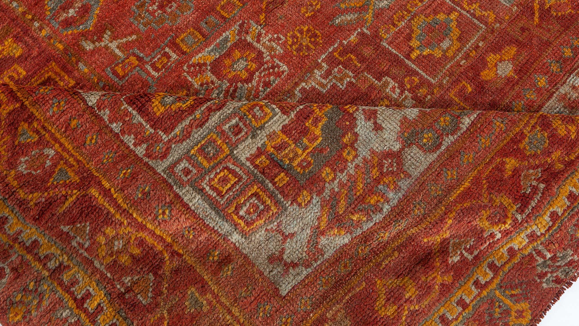 Midcentury Red and Yellow Oushak Handmade Wool Rug For Sale 1