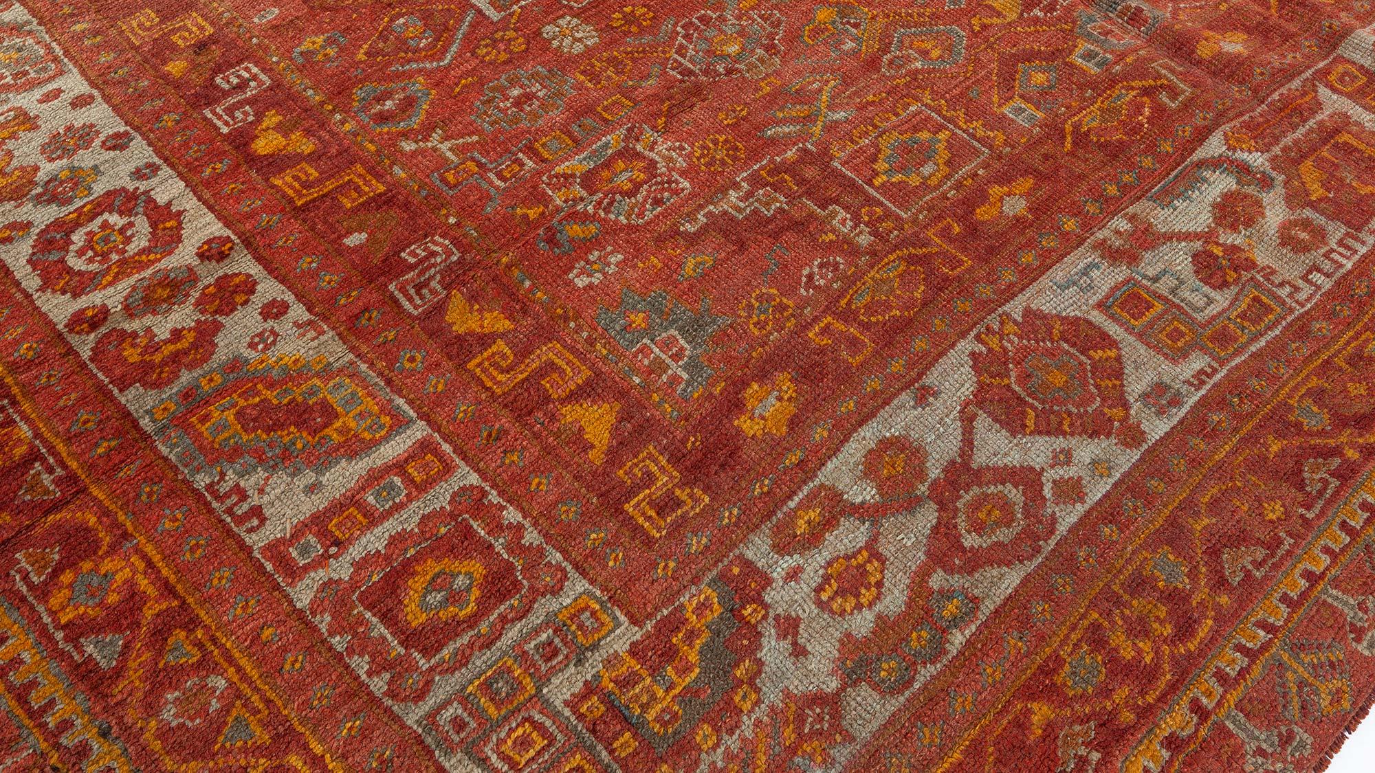 Midcentury Red and Yellow Oushak Handmade Wool Rug For Sale 2