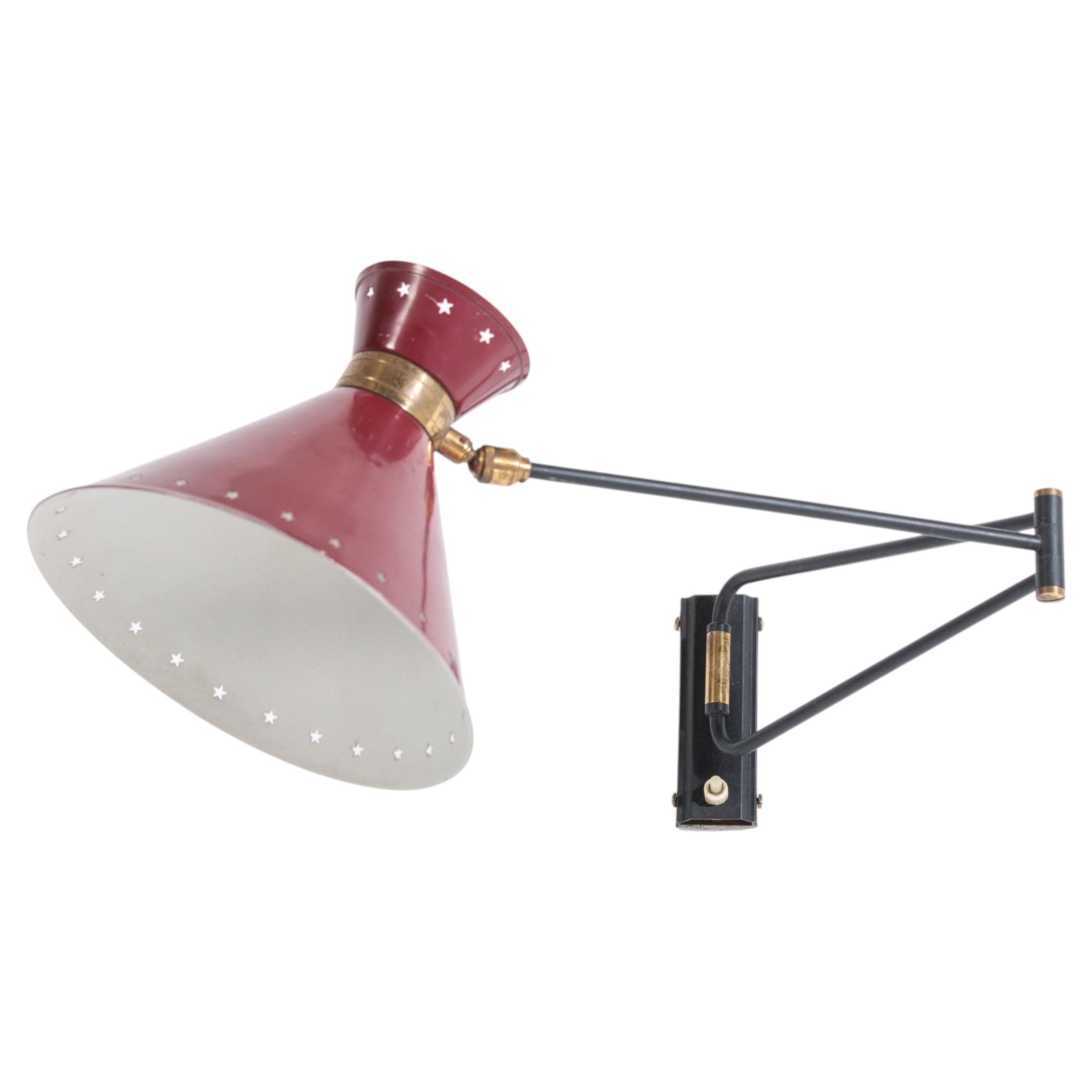 Mid 20th Century Red Articulating Wall Light by Rene Mathieu for Lunel