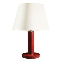 Mid-20th Century Red Leather Table Lamp Attributed to Jacques Adnet
