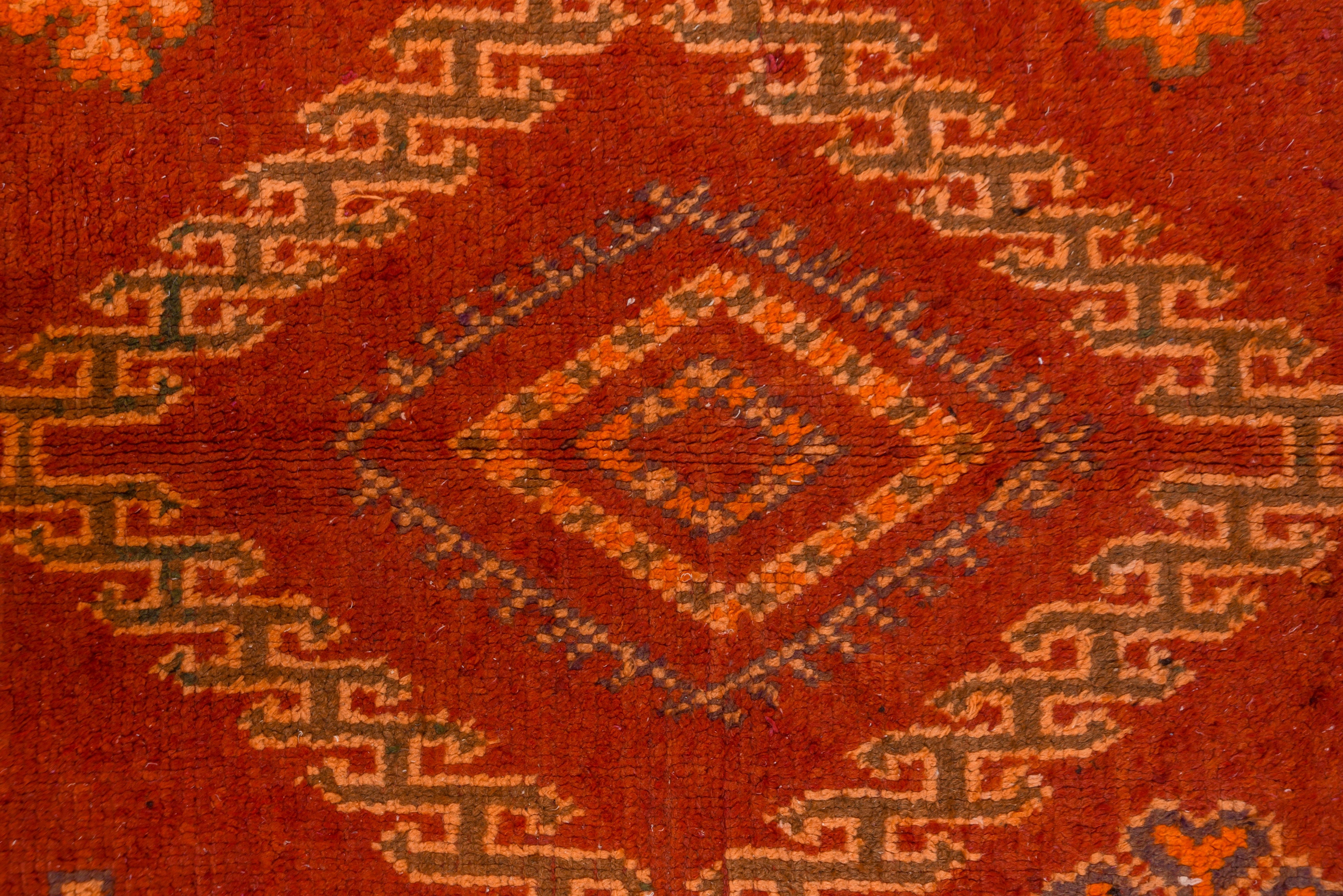 Hand-Knotted Mid-20th Century Red Moroccan Berber Gallery Rug, Orange Inner Border For Sale