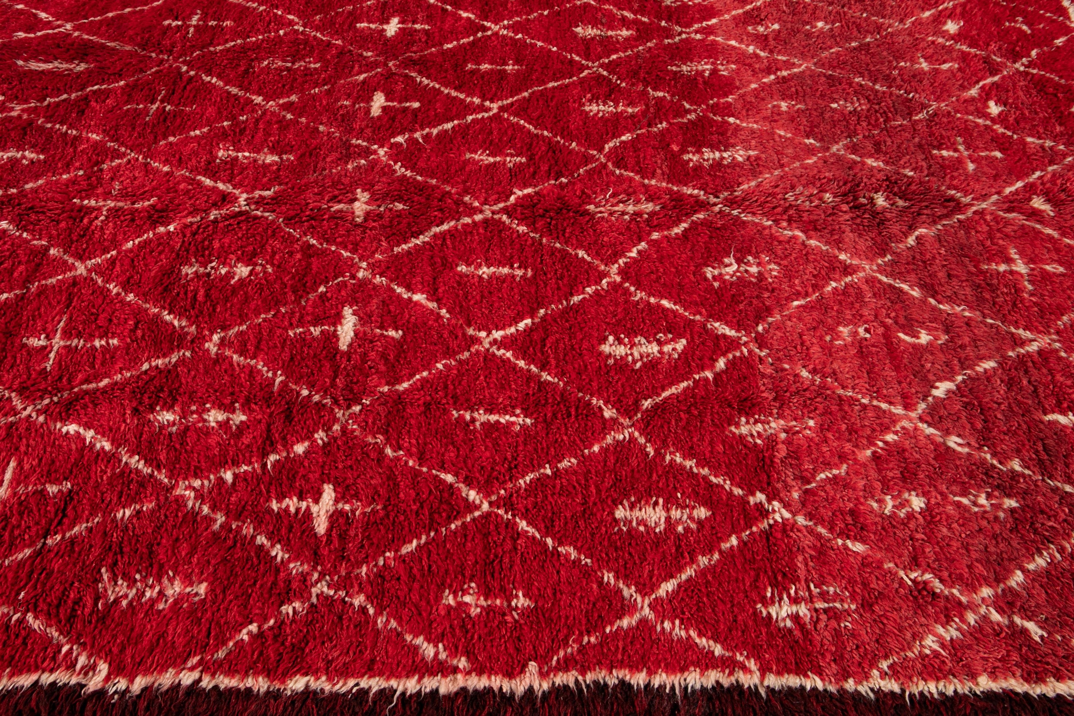 Hand-Knotted Mid-20th Century Red Moroccan Tribal Wool Rug For Sale