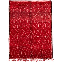 Vintage Mid-20th Century Red Moroccan Tribal Wool Rug