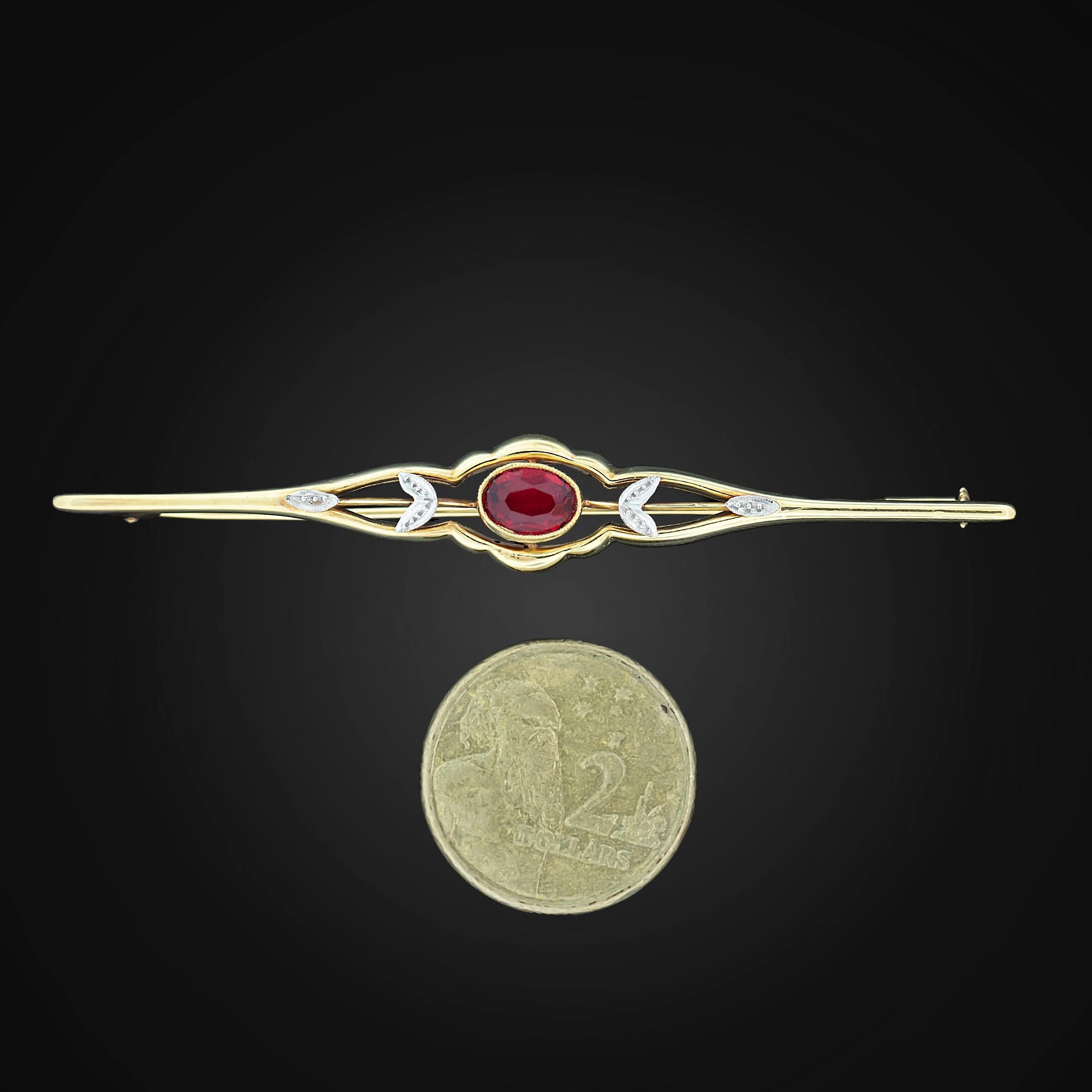 Modern Mid 20th Century Red Paste Bar Brooch Circa 1950's For Sale
