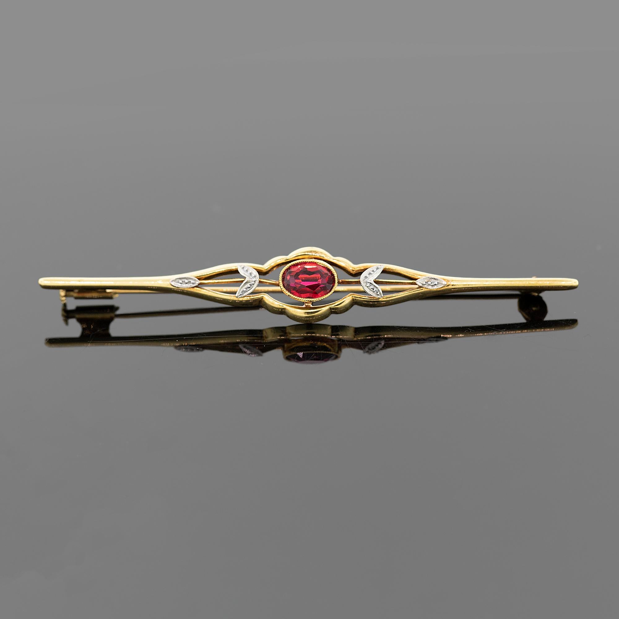 Mid 20th Century Red Paste Bar Brooch Circa 1950's For Sale 3