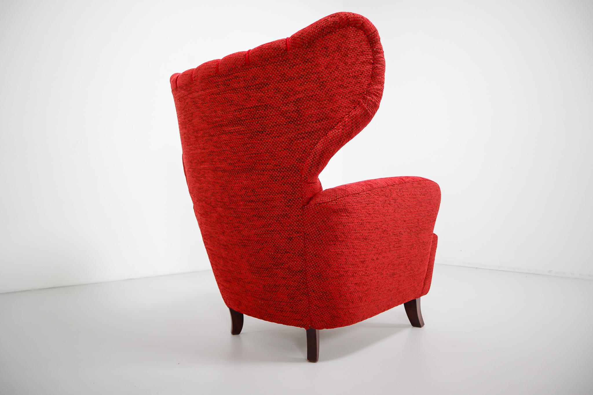 Mid-20th Century Red Reupholstered Wingback Chair, Austria, 1930s In Good Condition In Almelo, NL