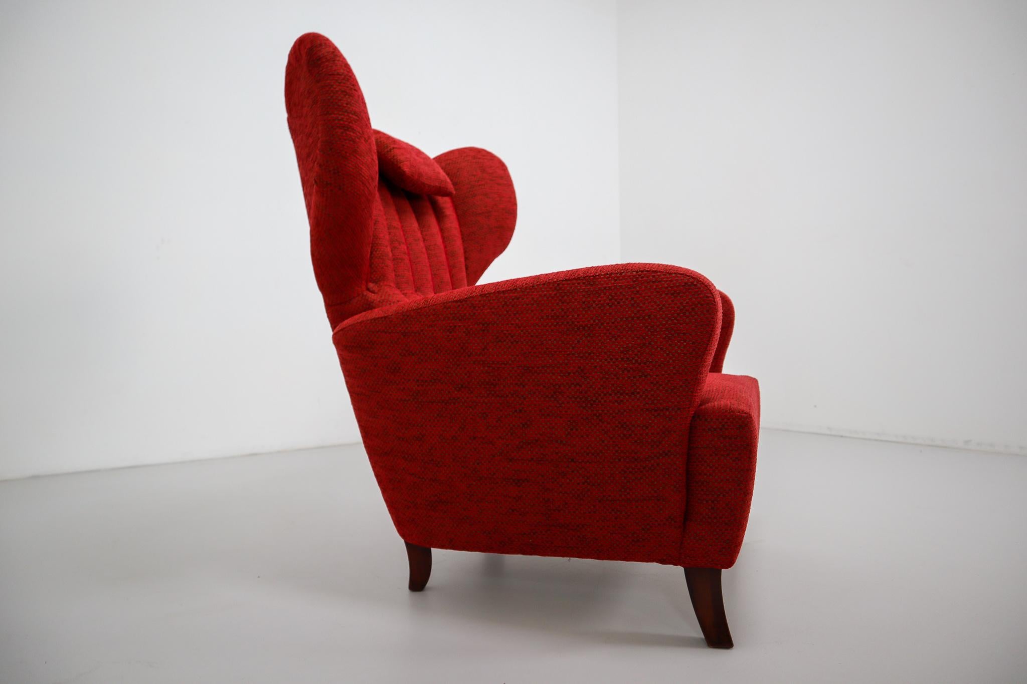 Mid-20th Century Red Reupholstered Wingback Chair, Austria, 1930s 1