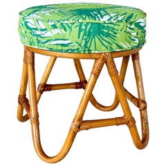 Mitte des 20. Jahrhunderts Refinished Bent Rattan Ottoman oder Fußbank Custom gepolstert