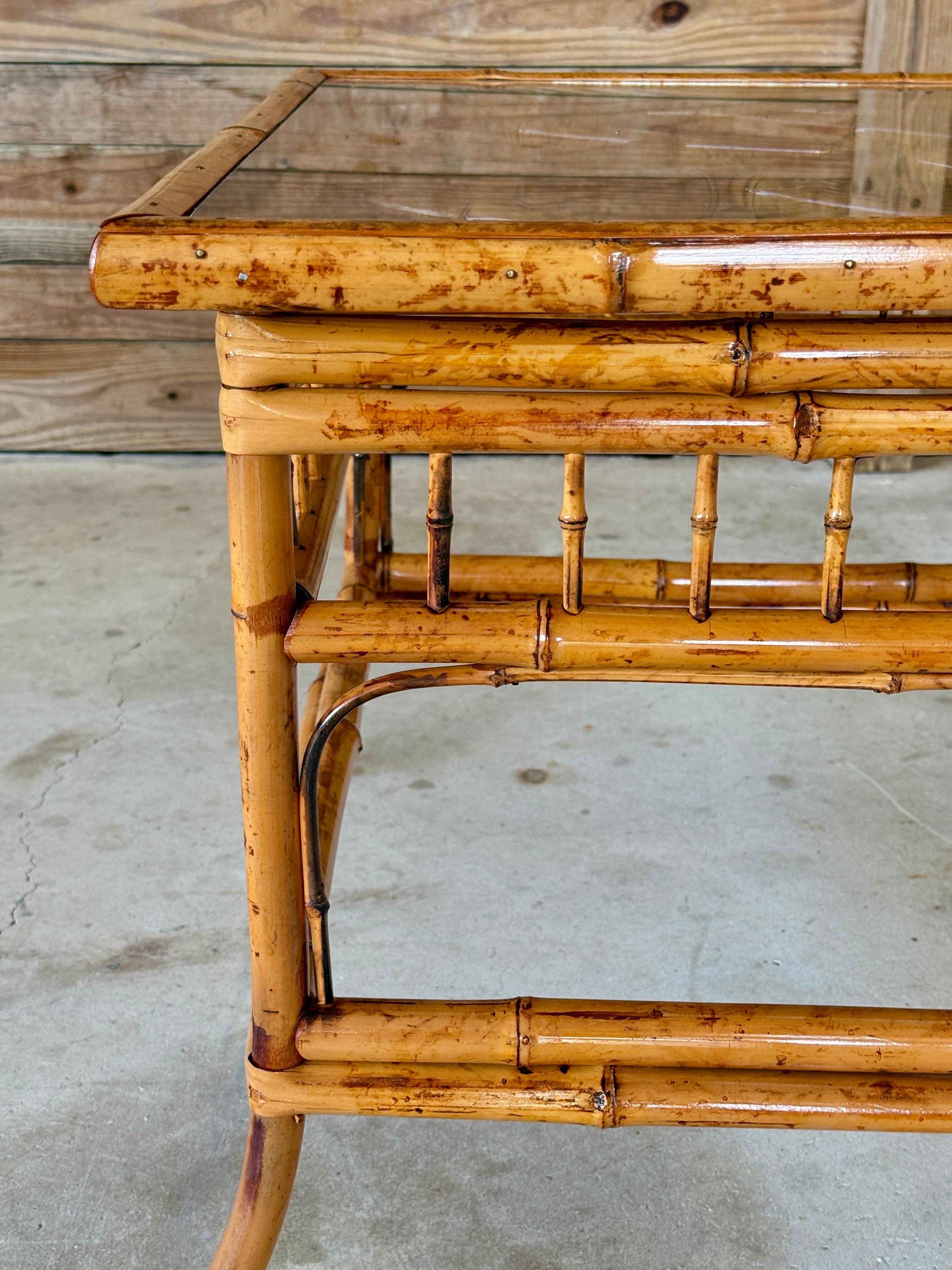Hand-Crafted Mid-20th Century Refinished Brighton Pavilion Bamboo Side or Coffee Table With G For Sale
