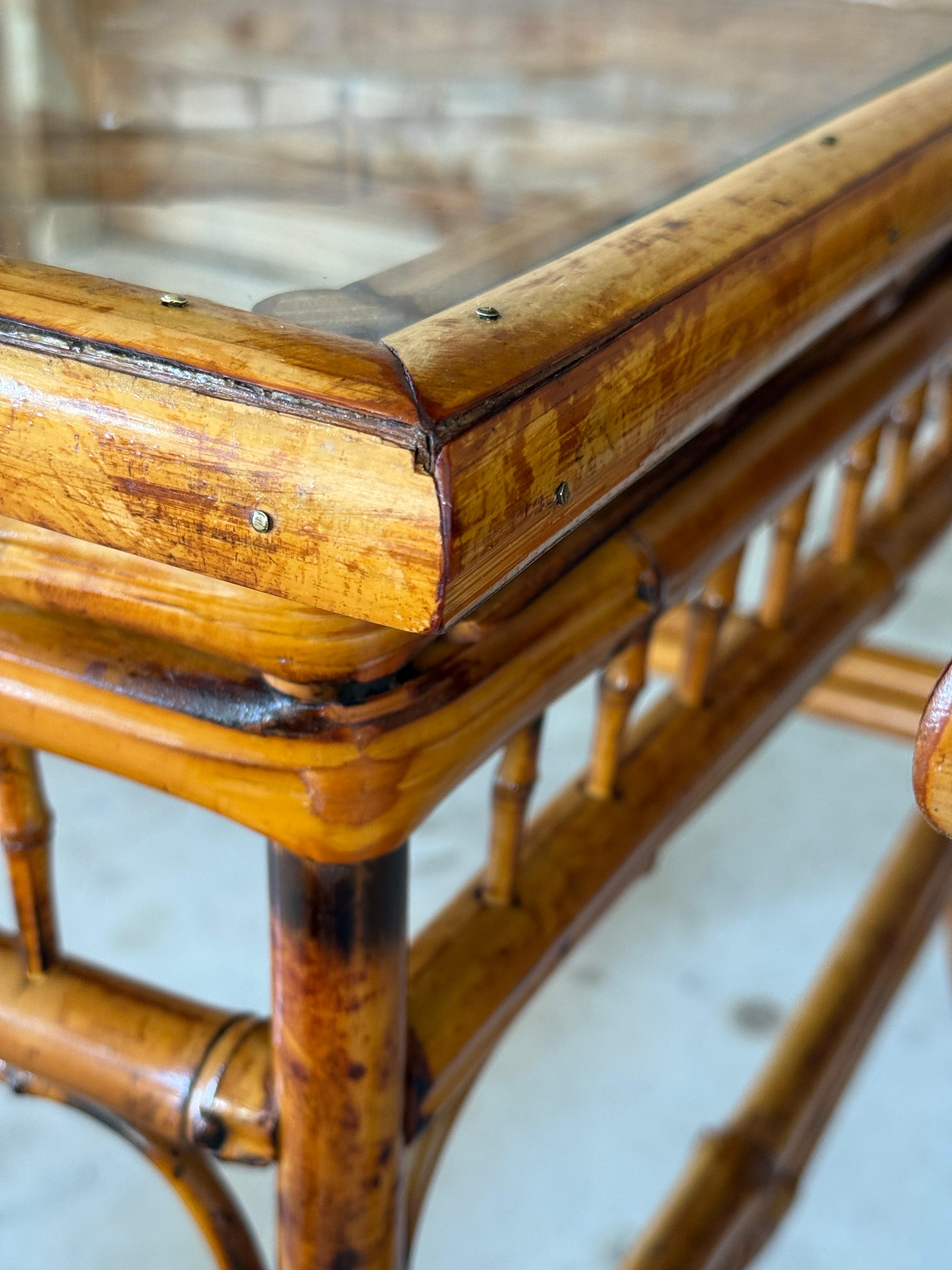 Hand-Crafted Mid-20th Century Refinished Brighton Pavilion Bamboo Side Tables – Pair For Sale