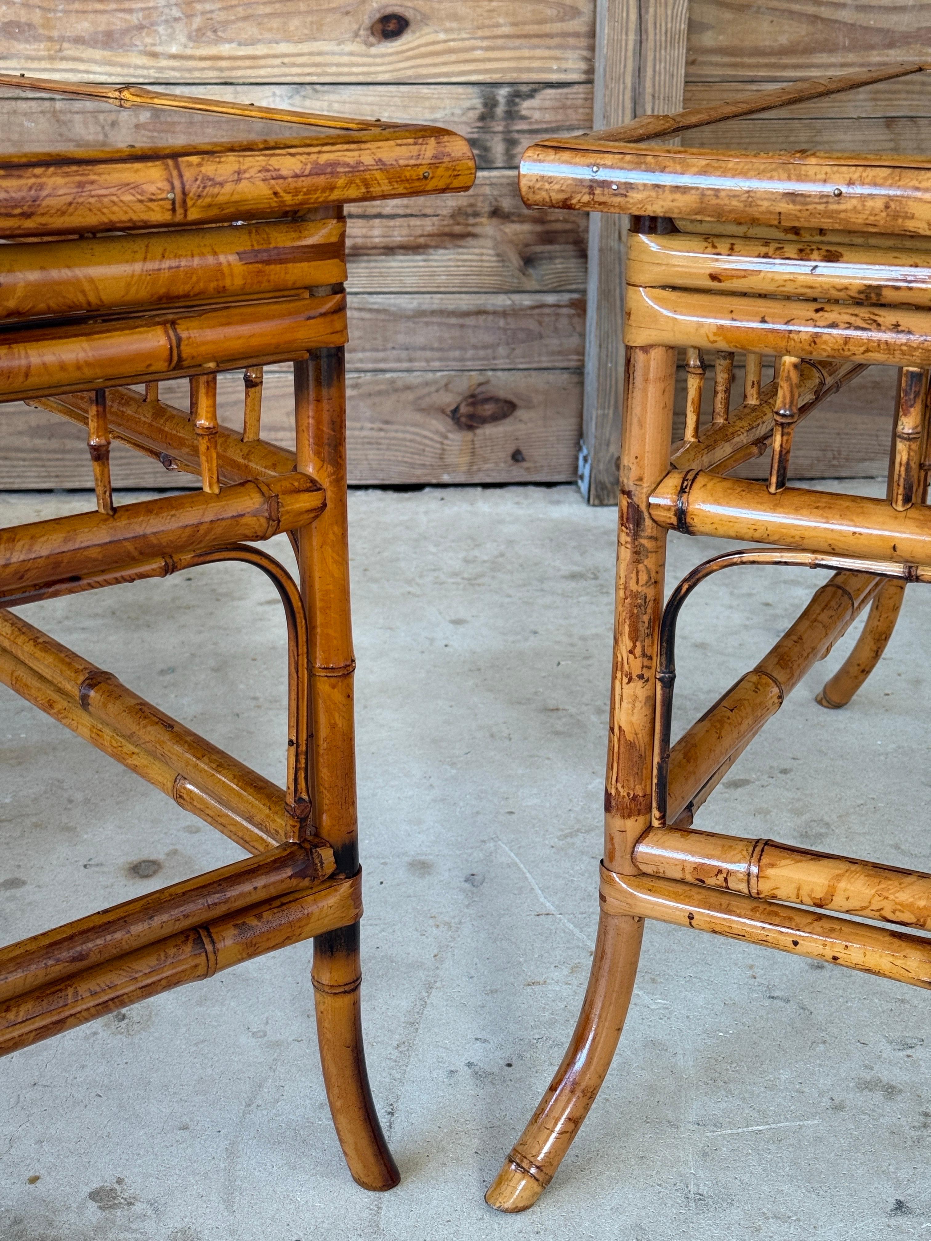 Mid-20th Century Refinished Brighton Pavilion Bamboo Side Tables – Pair In Good Condition For Sale In North Fort Myers, FL