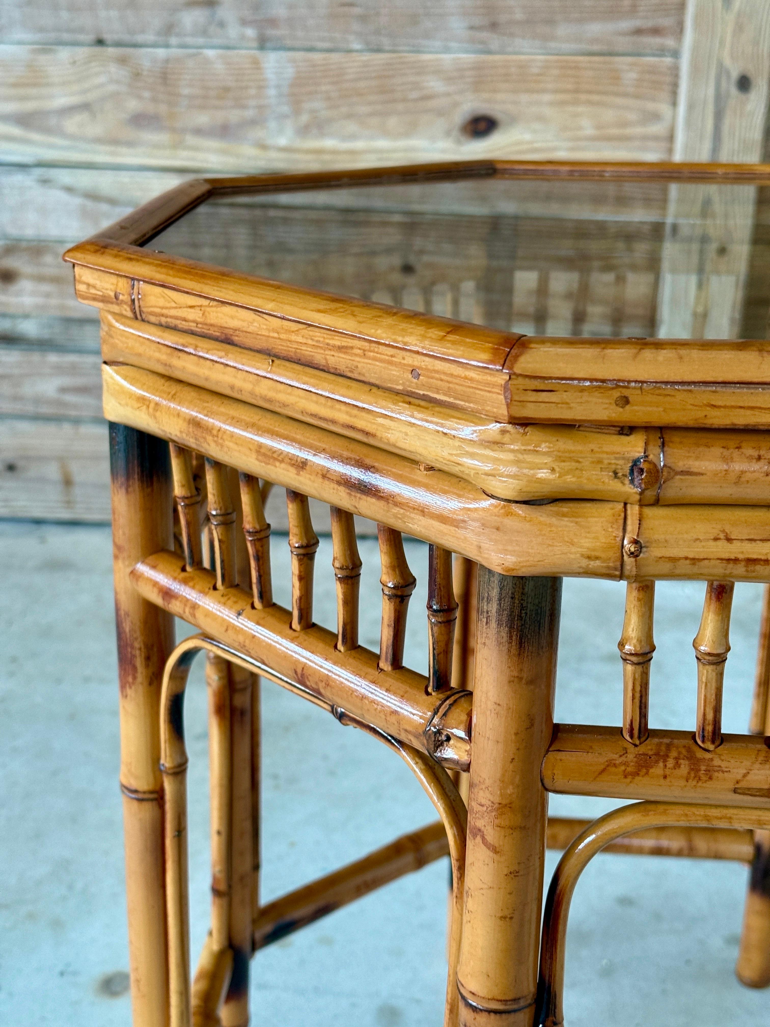 Mid-20th Century Refinished Brighton Pavilion Style Burnt Bamboo Side Table For Sale 6