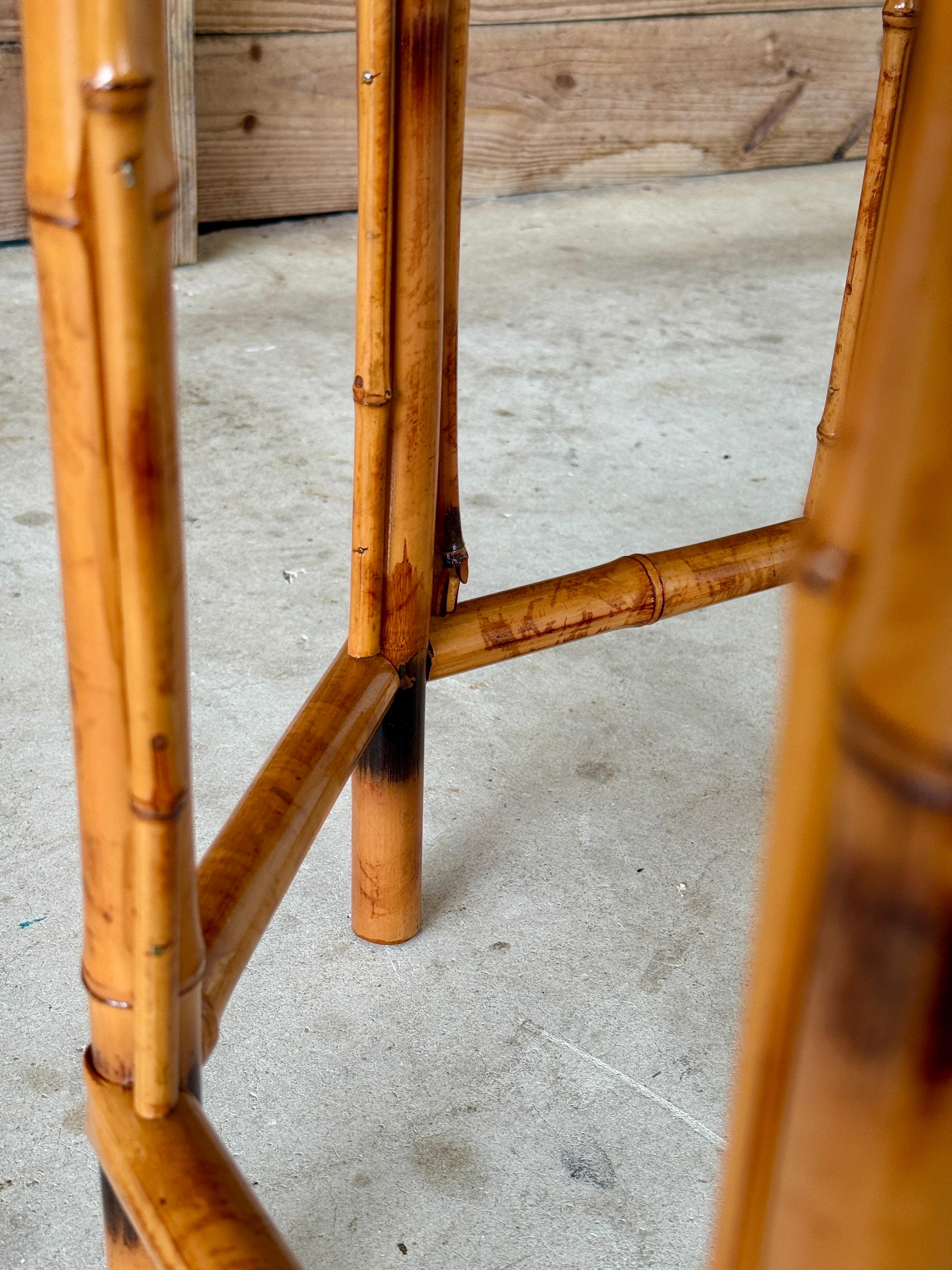 Mid-20th Century Refinished Brighton Pavilion Style Burnt Bamboo Side Table For Sale 8