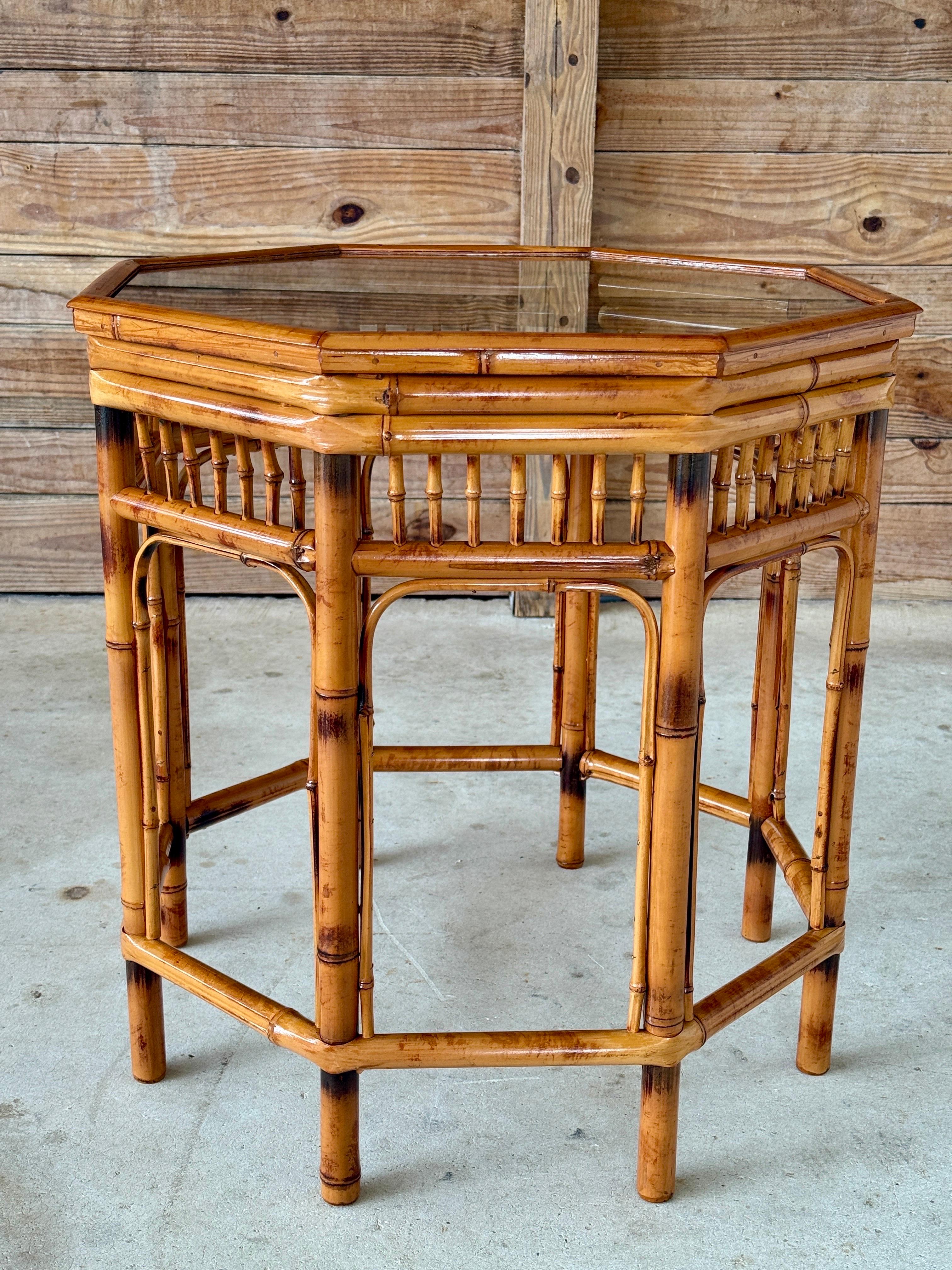 Mid-20th Century Refinished Brighton Pavilion Style Burnt Bamboo Side Table For Sale 9