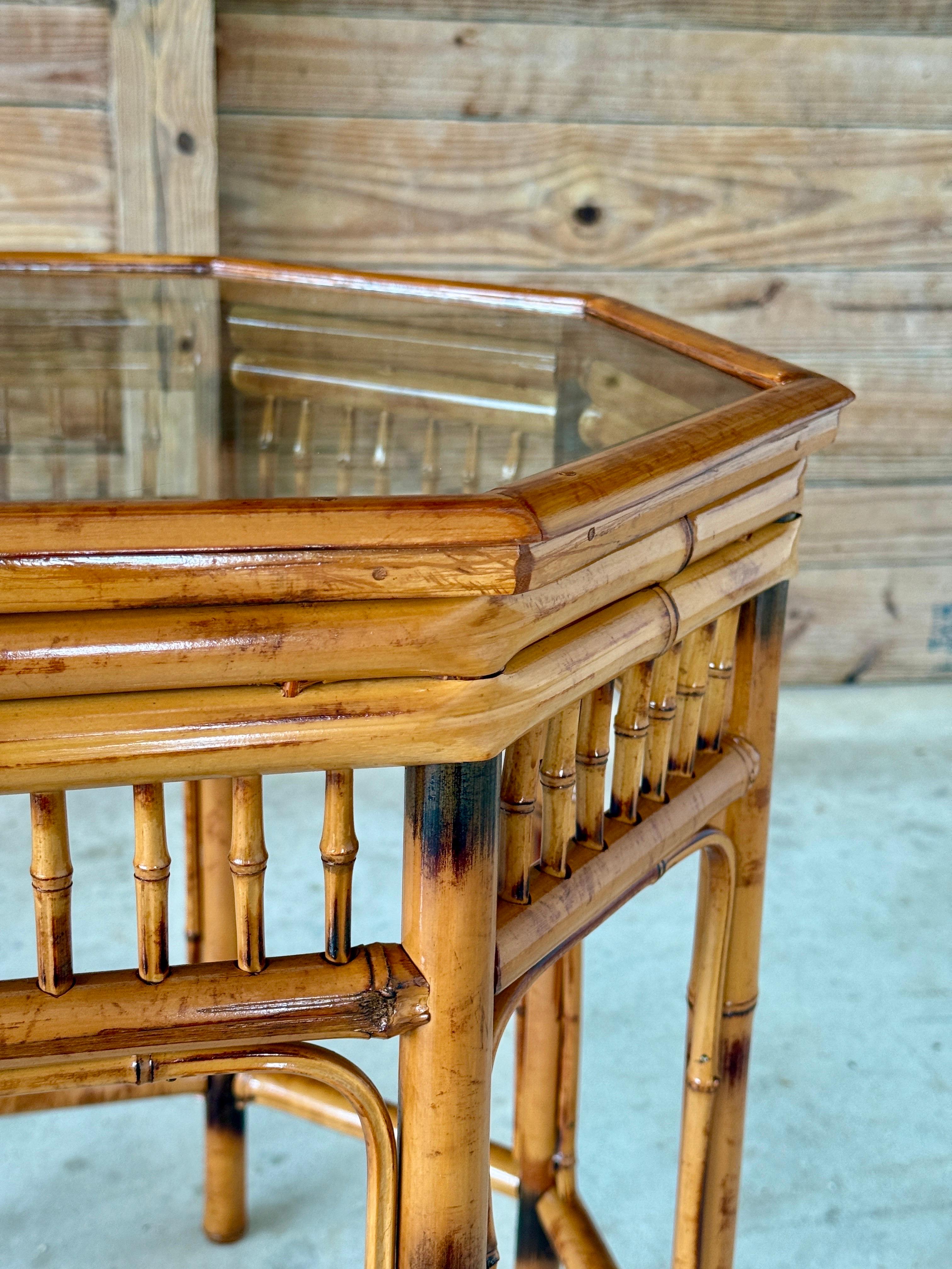Unknown Mid-20th Century Refinished Brighton Pavilion Style Burnt Bamboo Side Table For Sale
