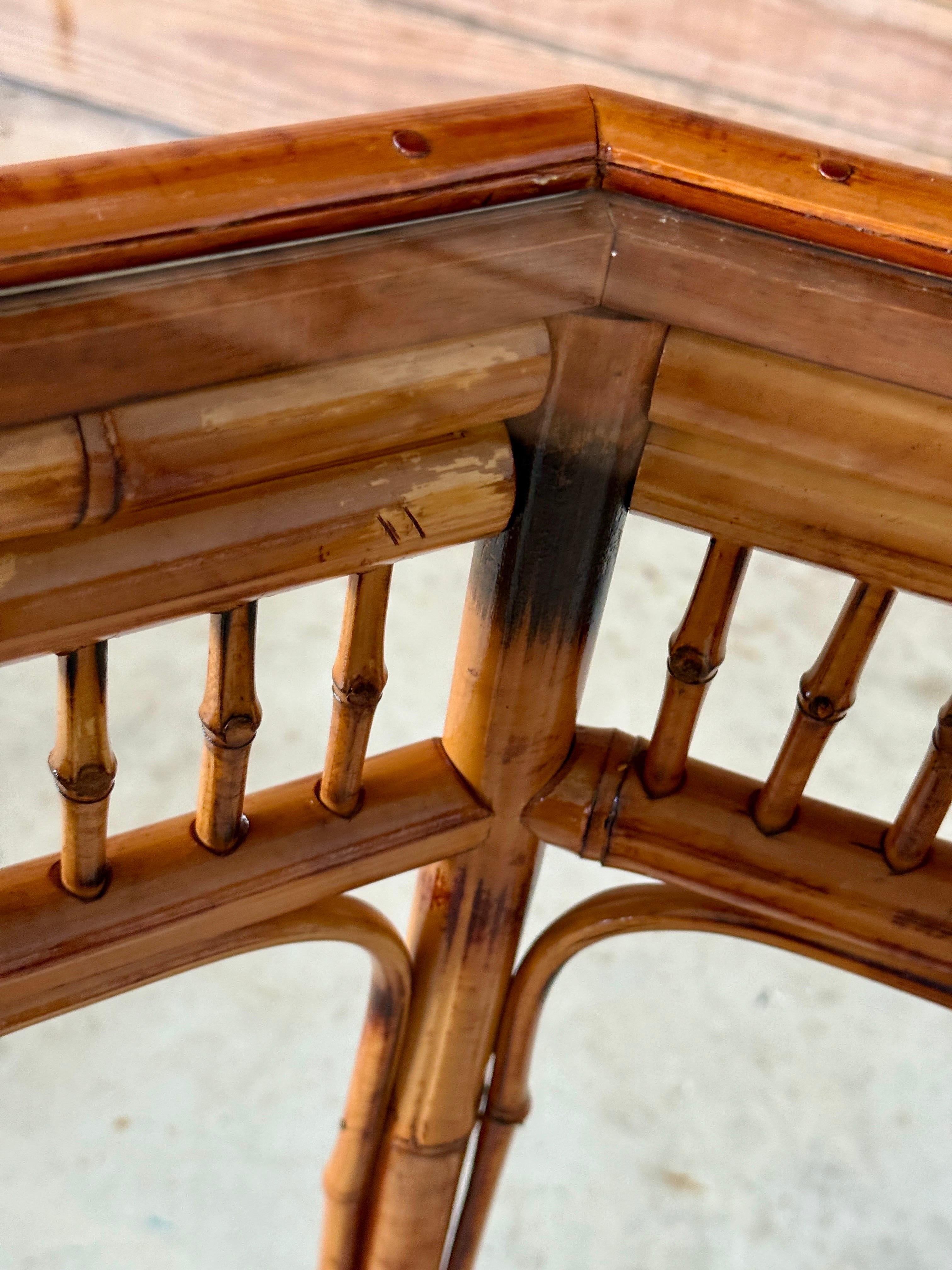 Mid-20th Century Refinished Brighton Pavilion Style Burnt Bamboo Side Table For Sale 1