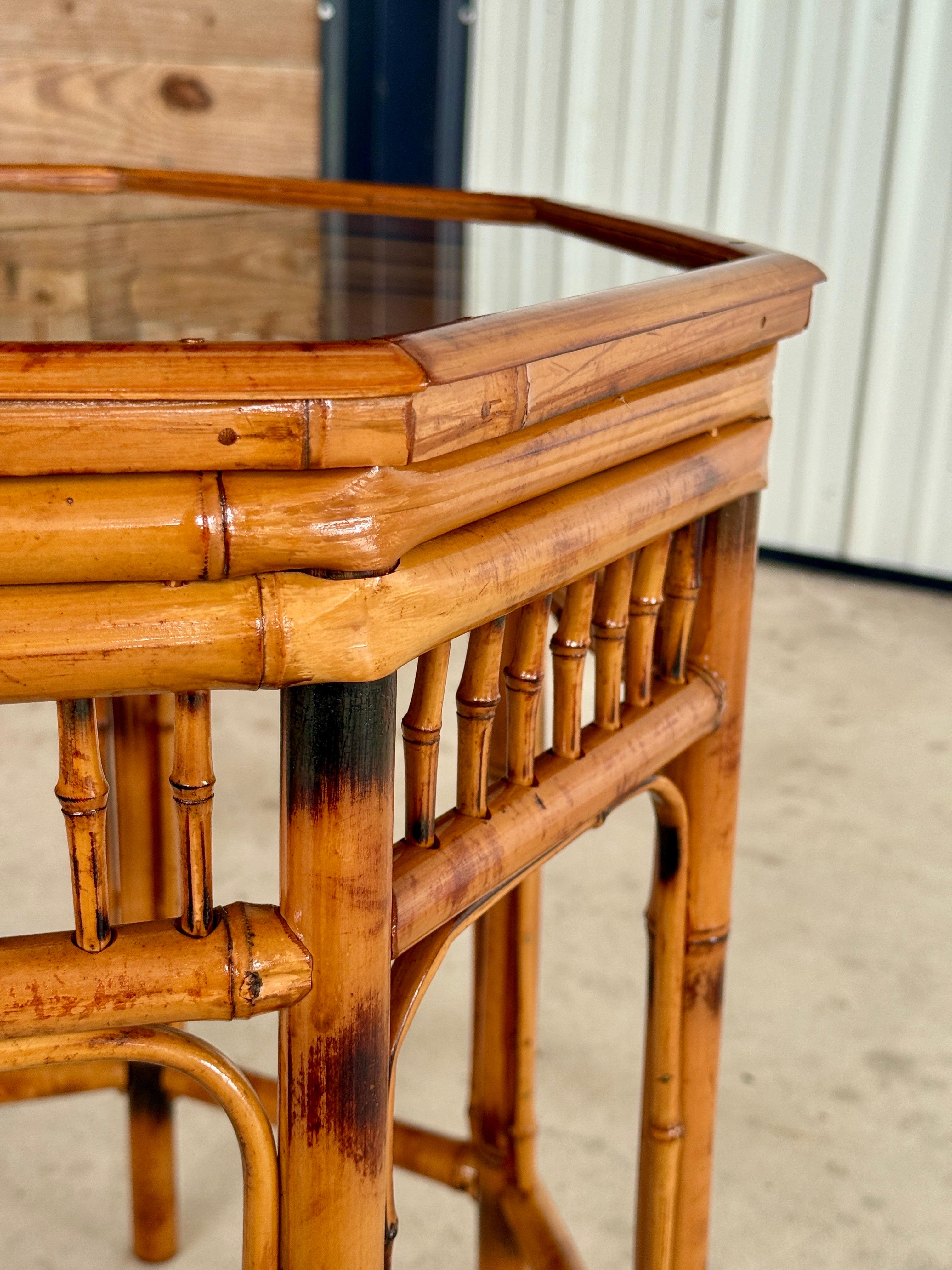 Mid-20th Century Refinished Brighton Pavilion Style Burnt Bamboo Side Table For Sale 2