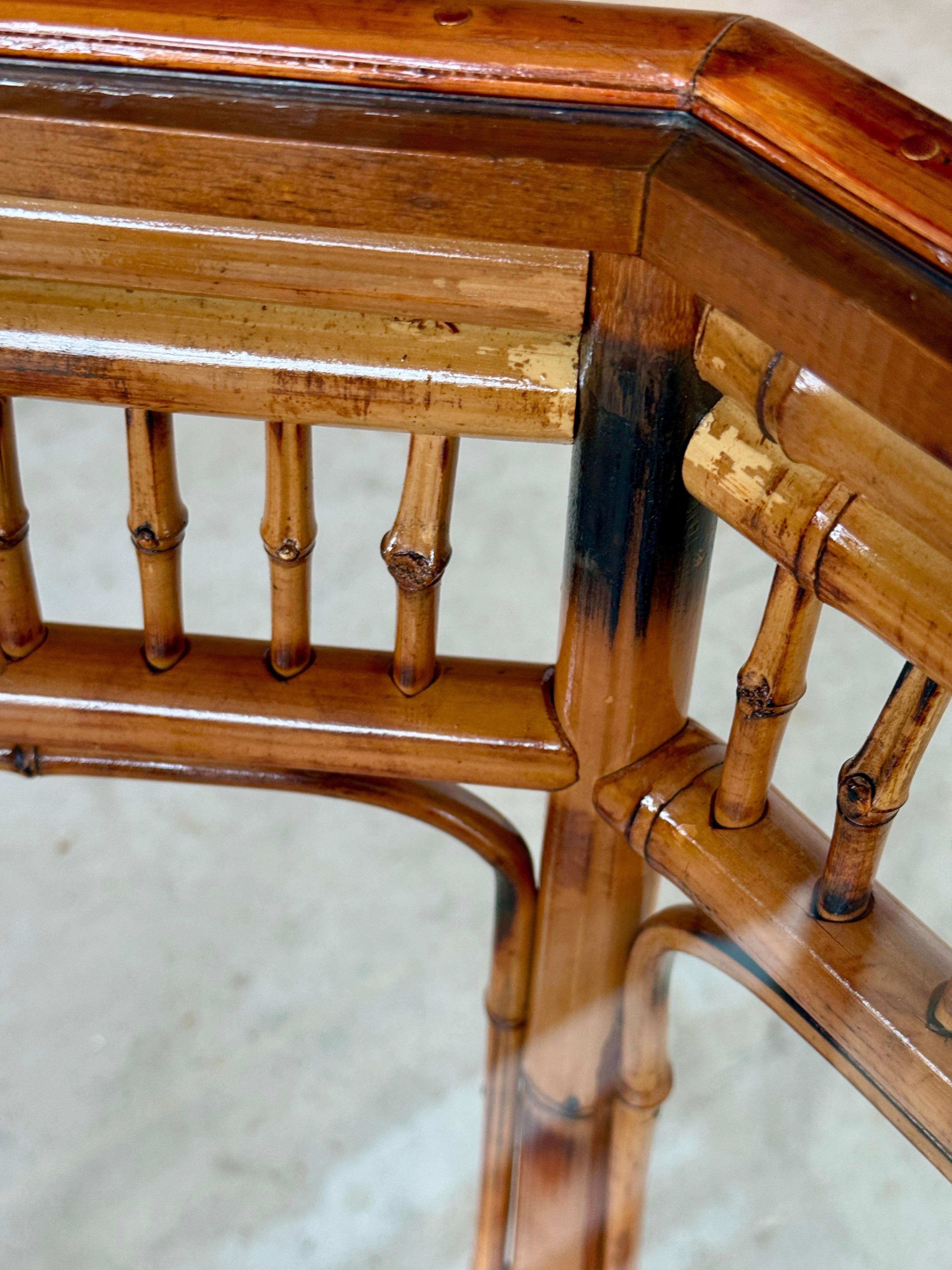 Mid-20th Century Refinished Brighton Pavilion Style Burnt Bamboo Side Table For Sale 3