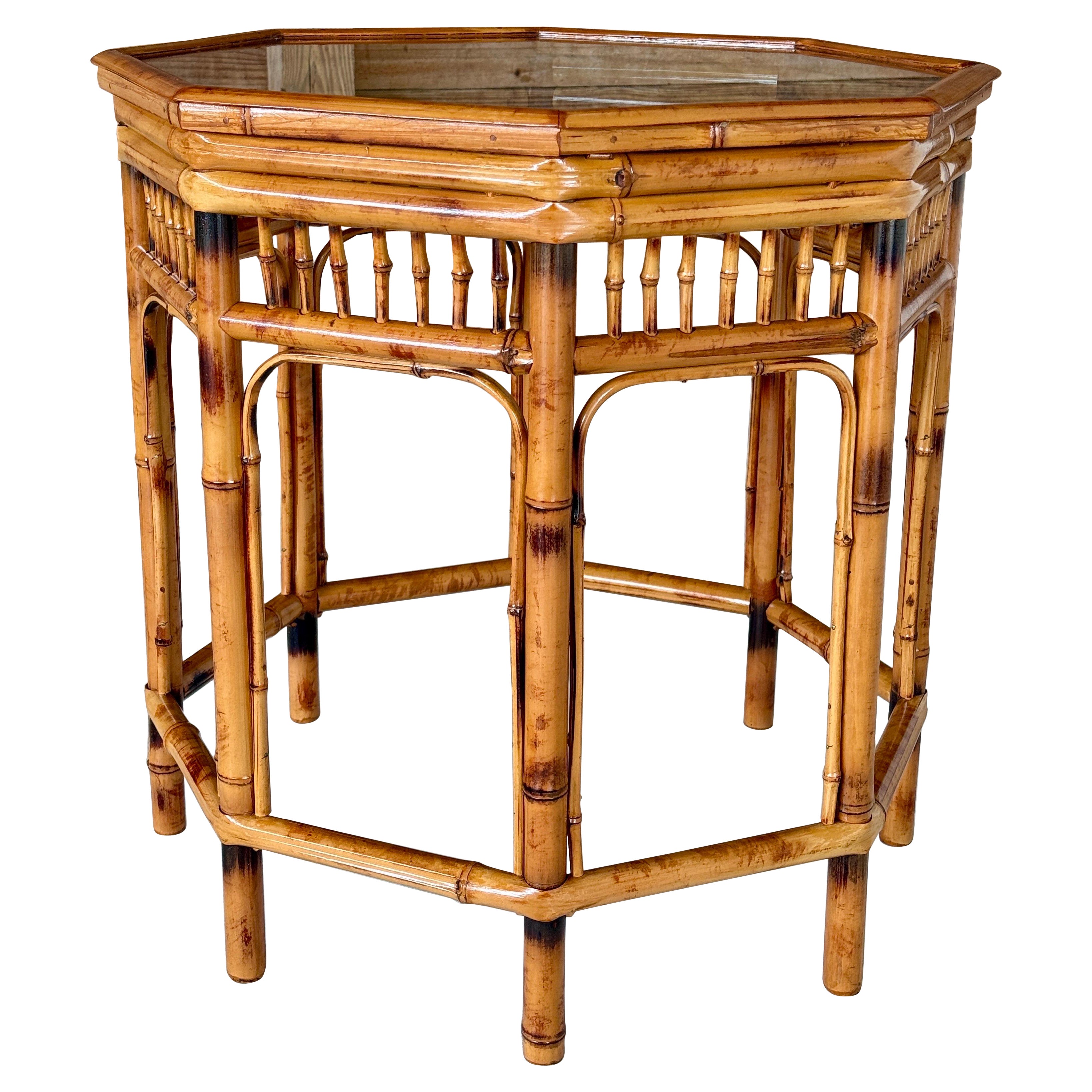 Mid-20th Century Refinished Brighton Pavilion Style Burnt Bamboo Side Table For Sale