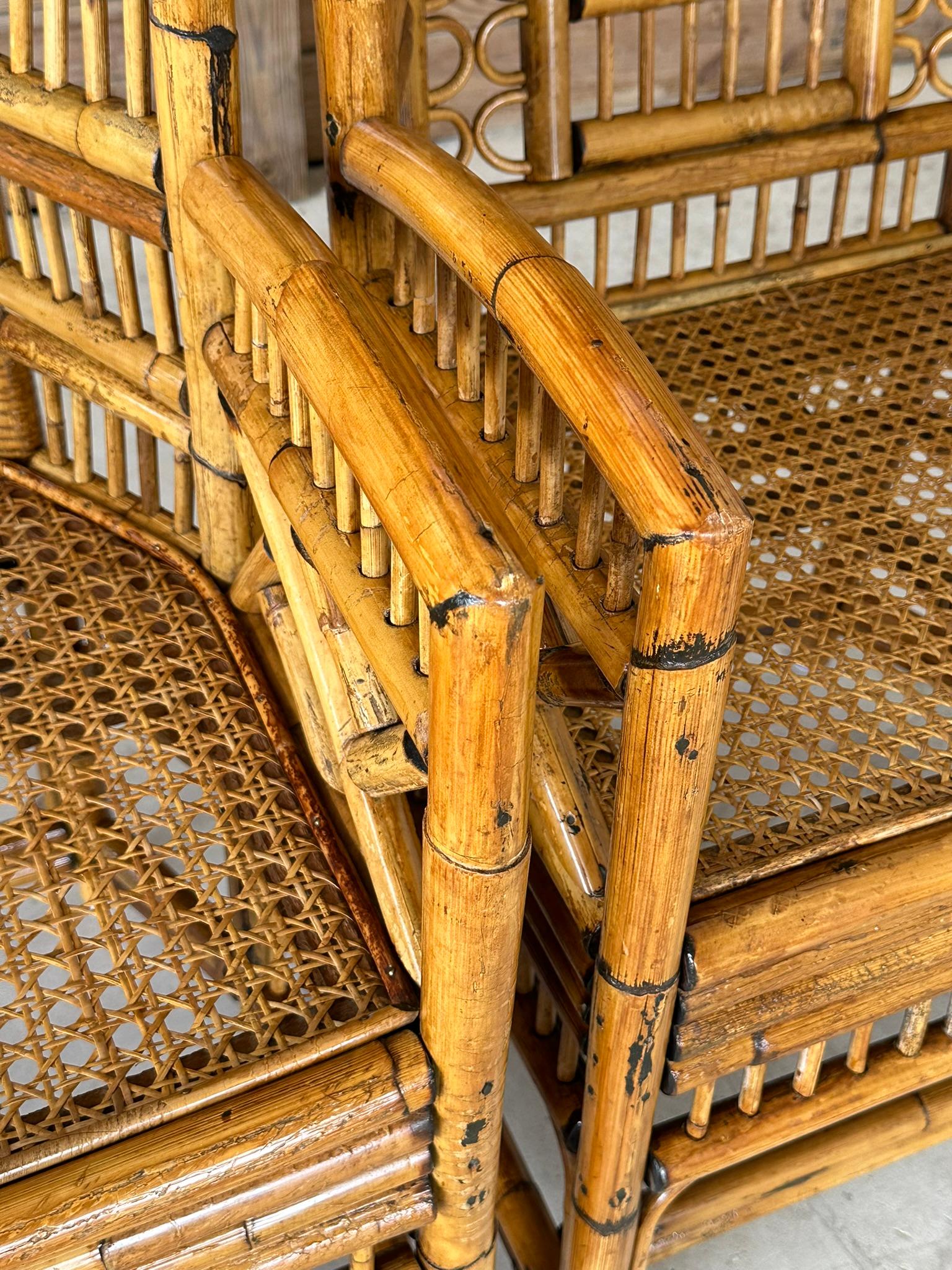 Mid-20th Century Refinished burnt Rattan Cane Side Arm Chairs-Pair 4