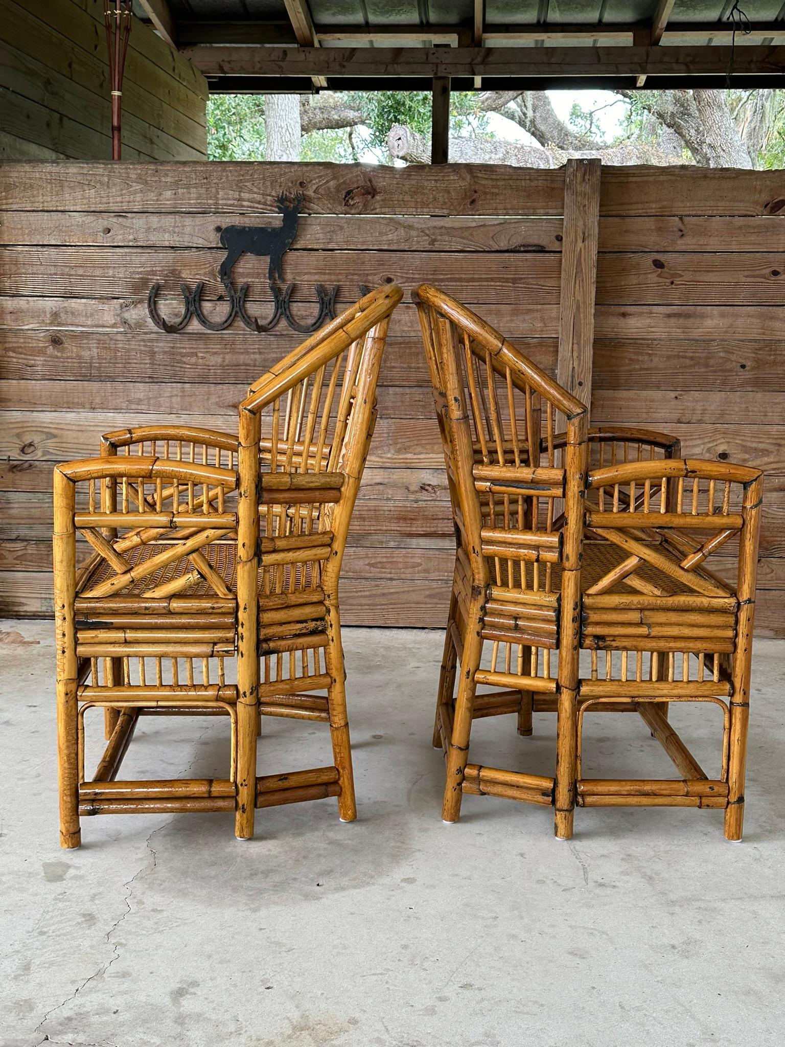 Mid-20th Century Refinished burnt Rattan Cane Side Arm Chairs-Pair 5