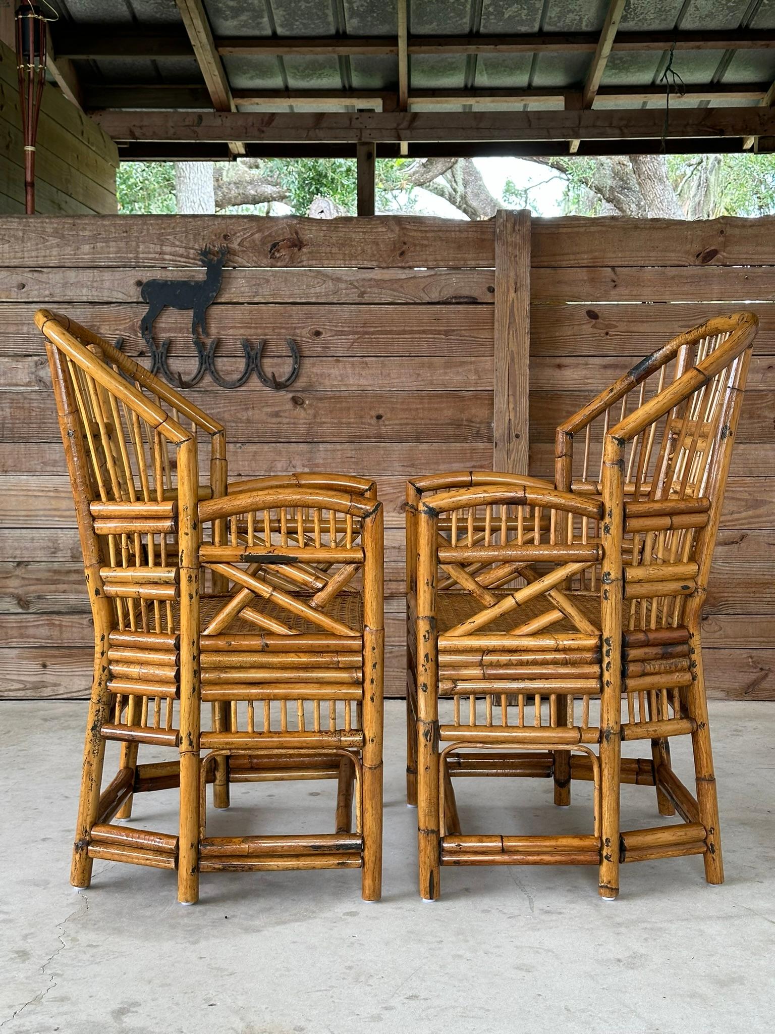 Mid-20th Century Refinished burnt Rattan Cane Side Arm Chairs-Pair 6