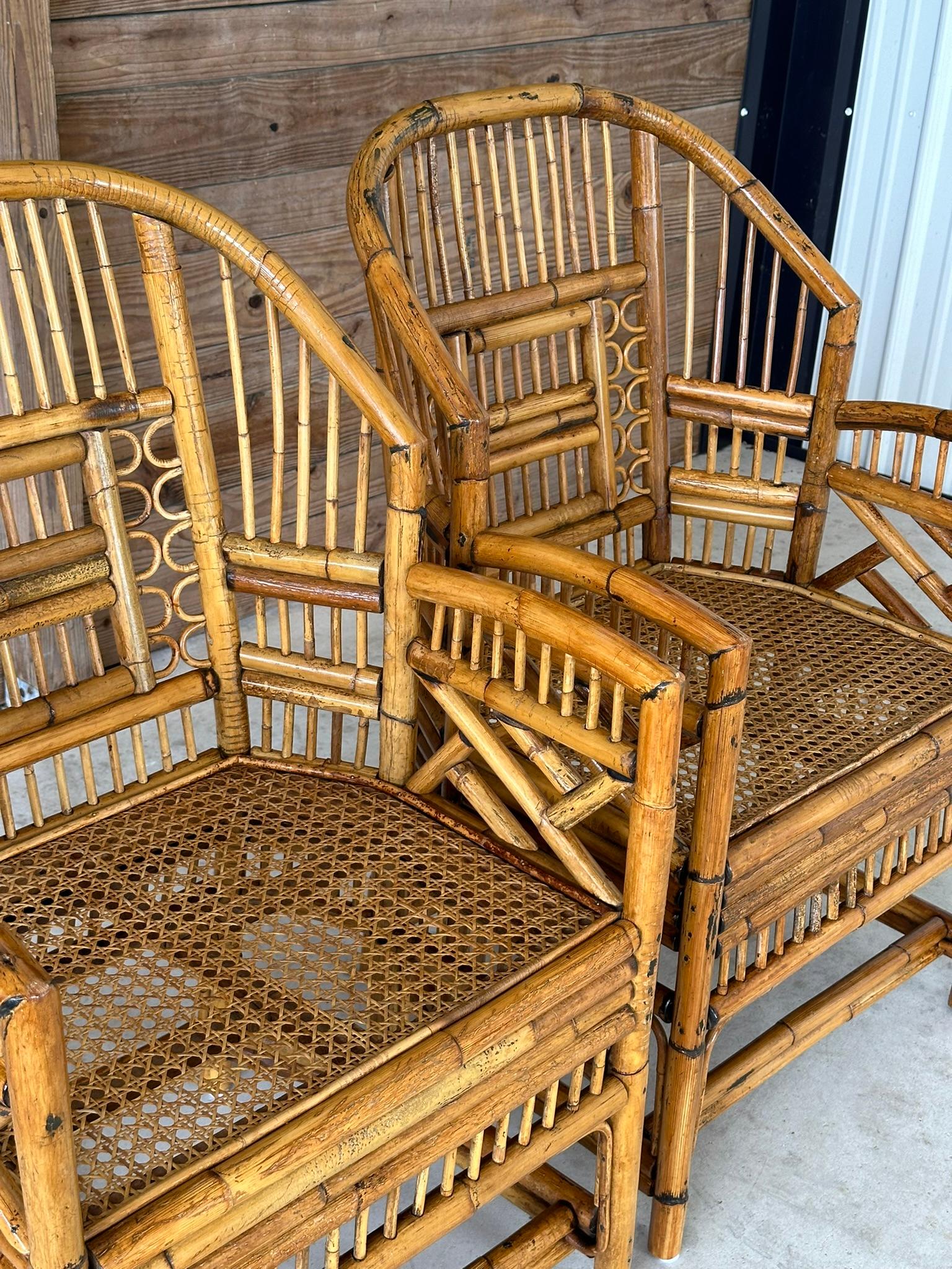 Mid-20th Century Refinished burnt Rattan Cane Side Arm Chairs-Pair 7