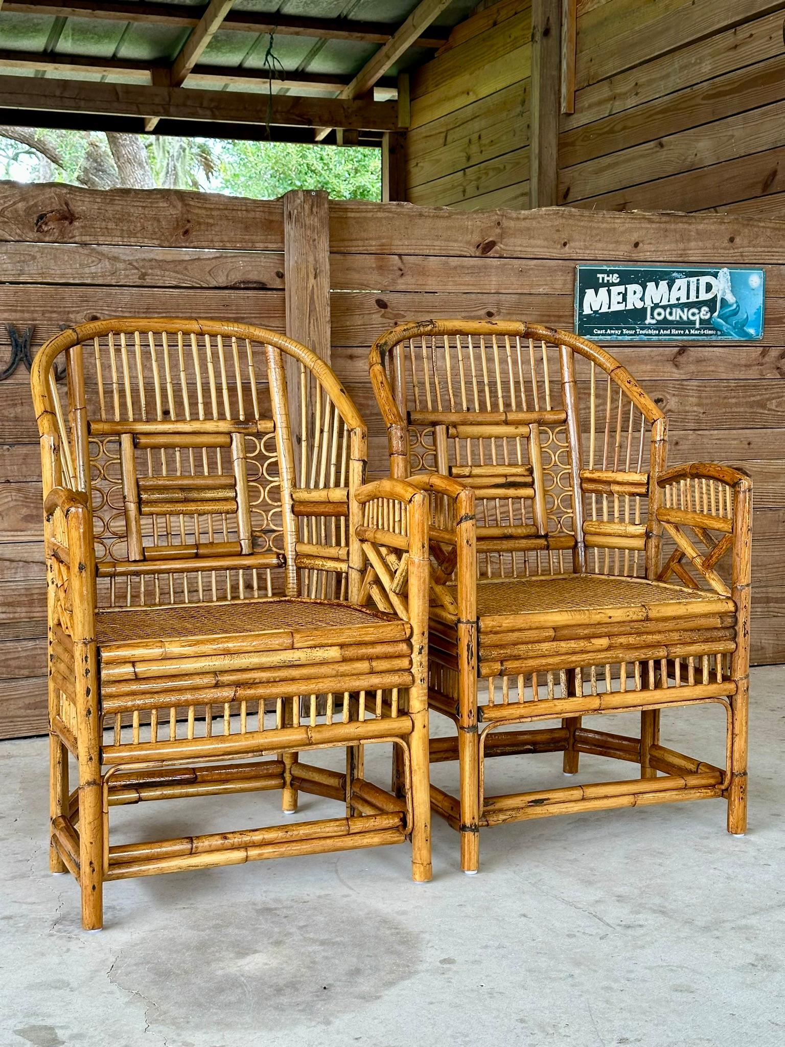 Mid-20th Century Refinished burnt Rattan Cane Side Arm Chairs-Pair 8