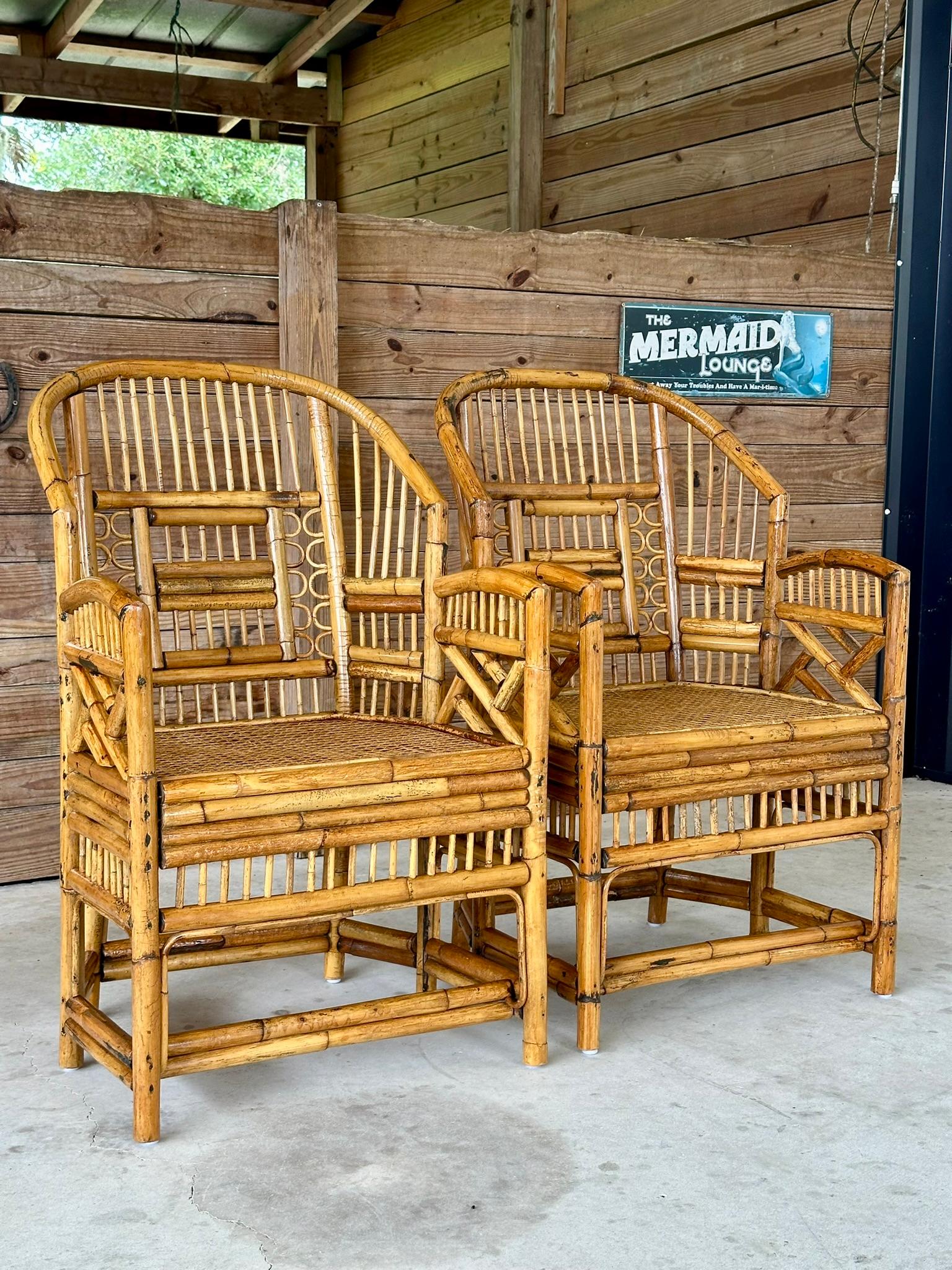Mid-20th Century Refinished burnt Rattan Cane Side Arm Chairs-Pair 9