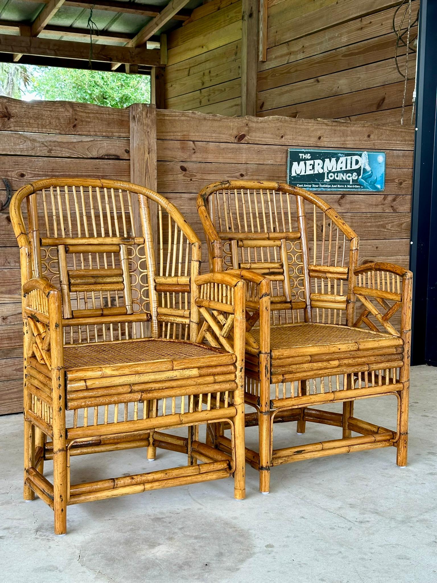 Mid-20th Century Refinished burnt Rattan Cane Side Arm Chairs-Pair 10