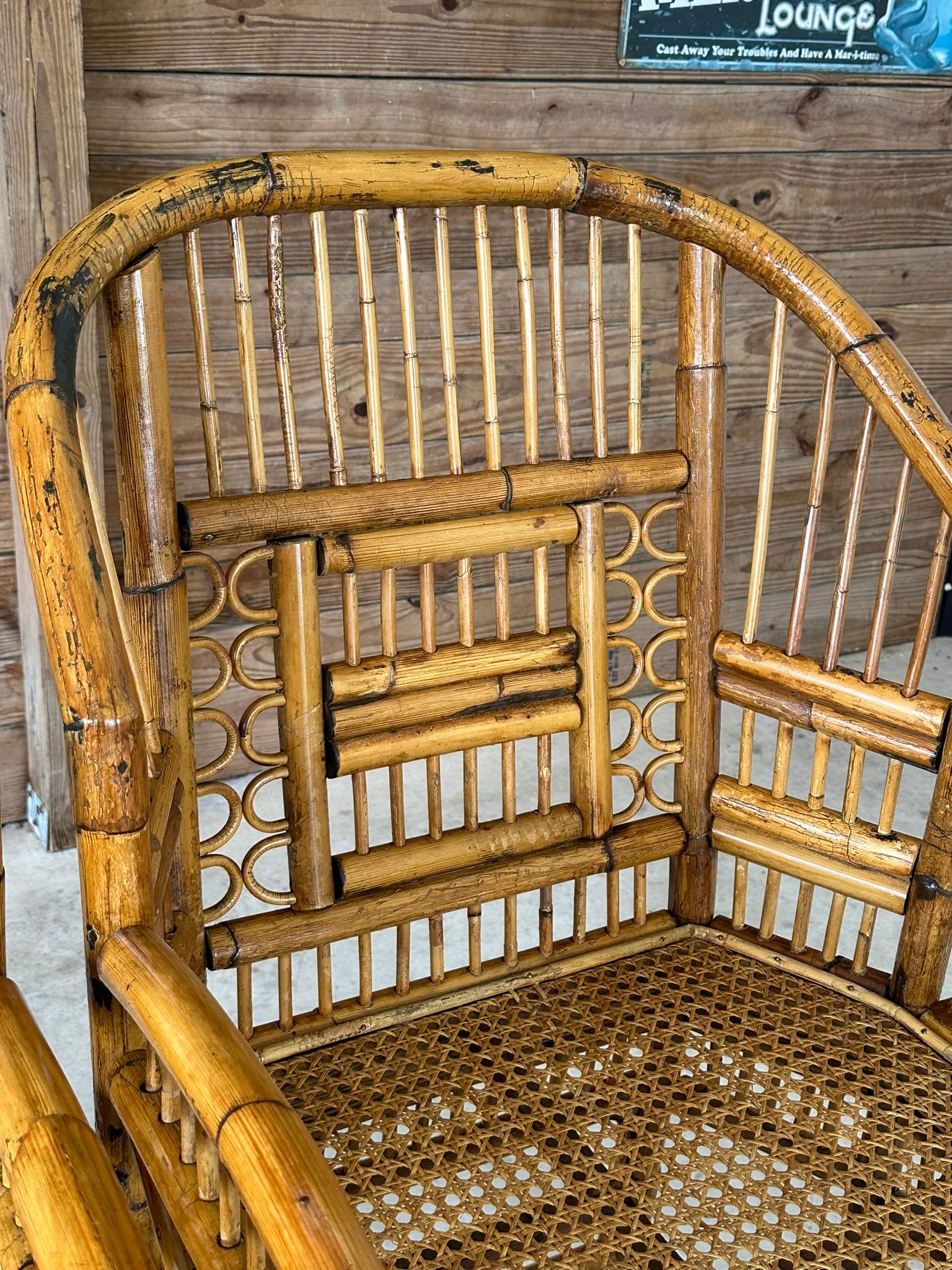 Mid-20th Century Refinished burnt Rattan Cane Side Arm Chairs-Pair 3