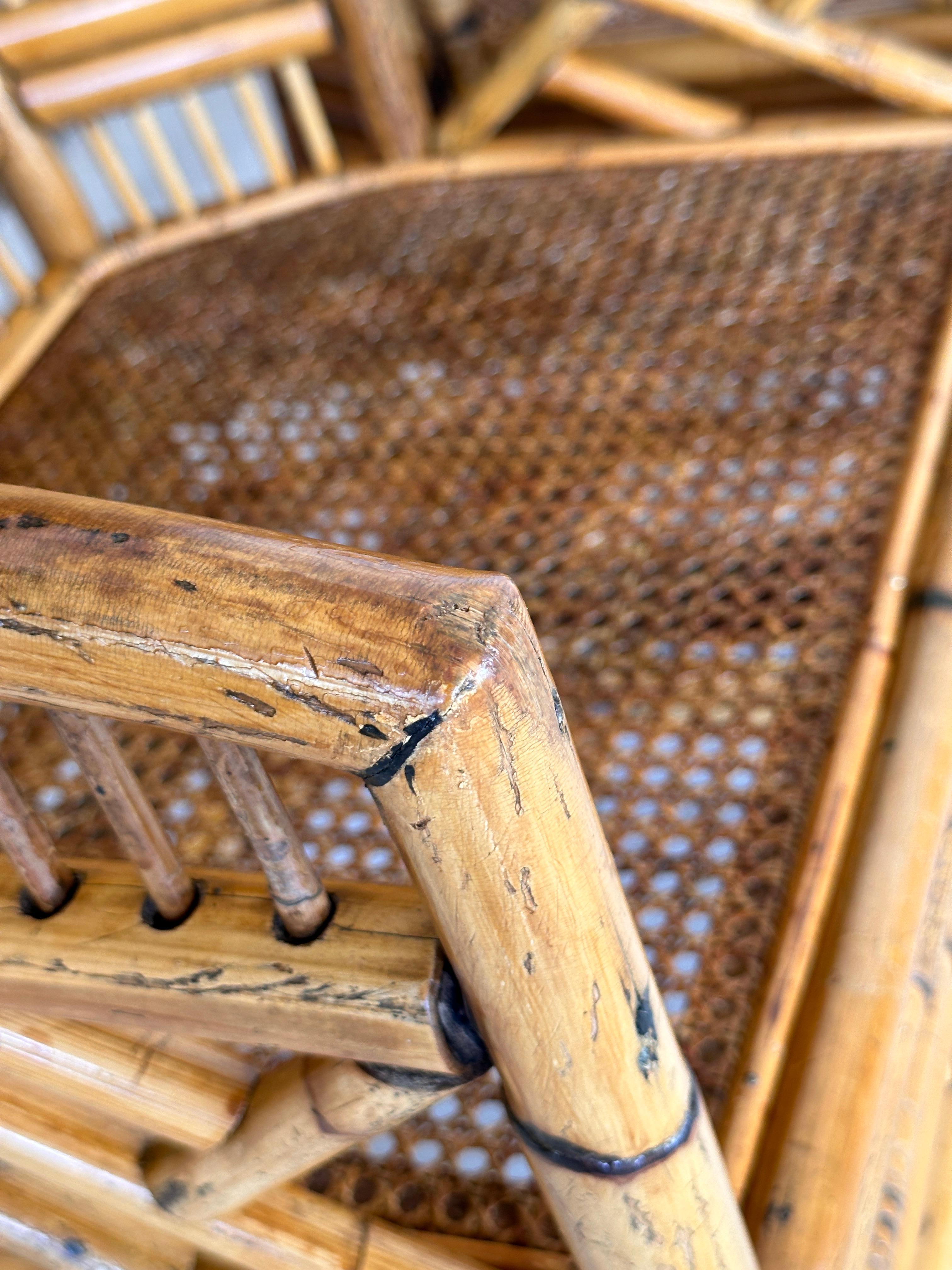 Mid 20th Century Refinished burnt Rattan Cane Side Armchairs Pair 4