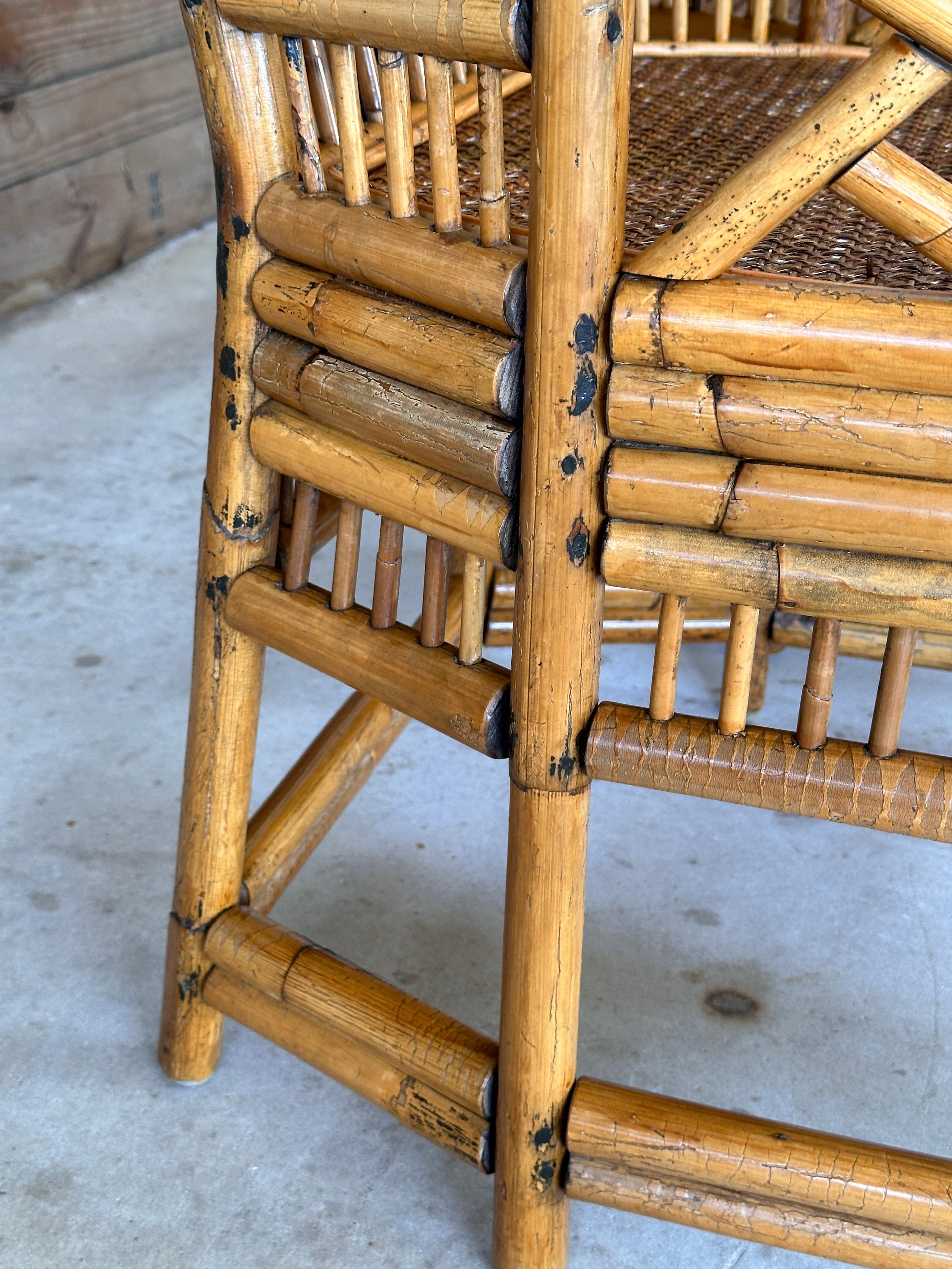 Mid 20th Century Refinished burnt Rattan Cane Side Armchairs Pair 5
