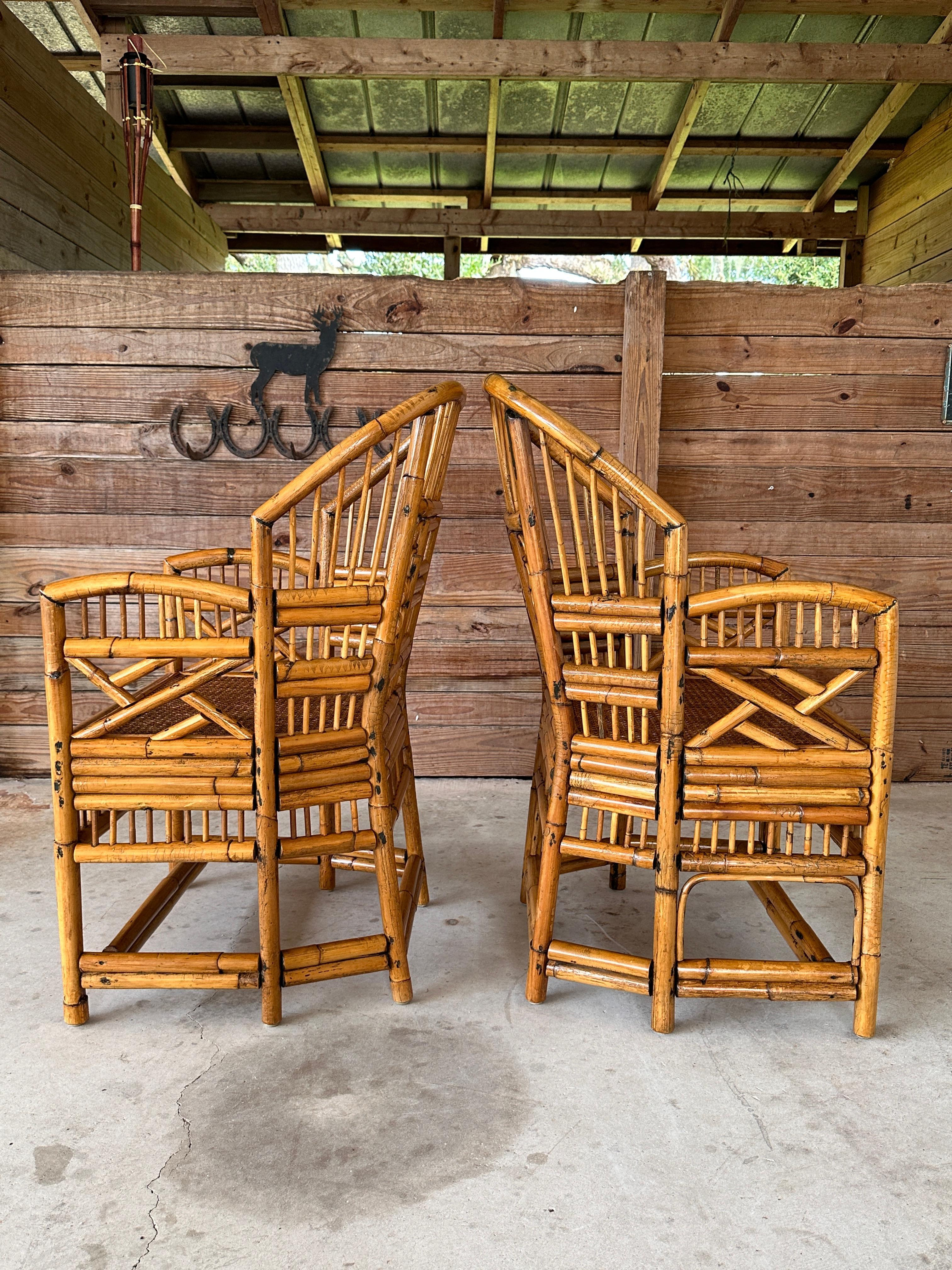 Mid 20th Century Refinished burnt Rattan Cane Side Armchairs Pair 9