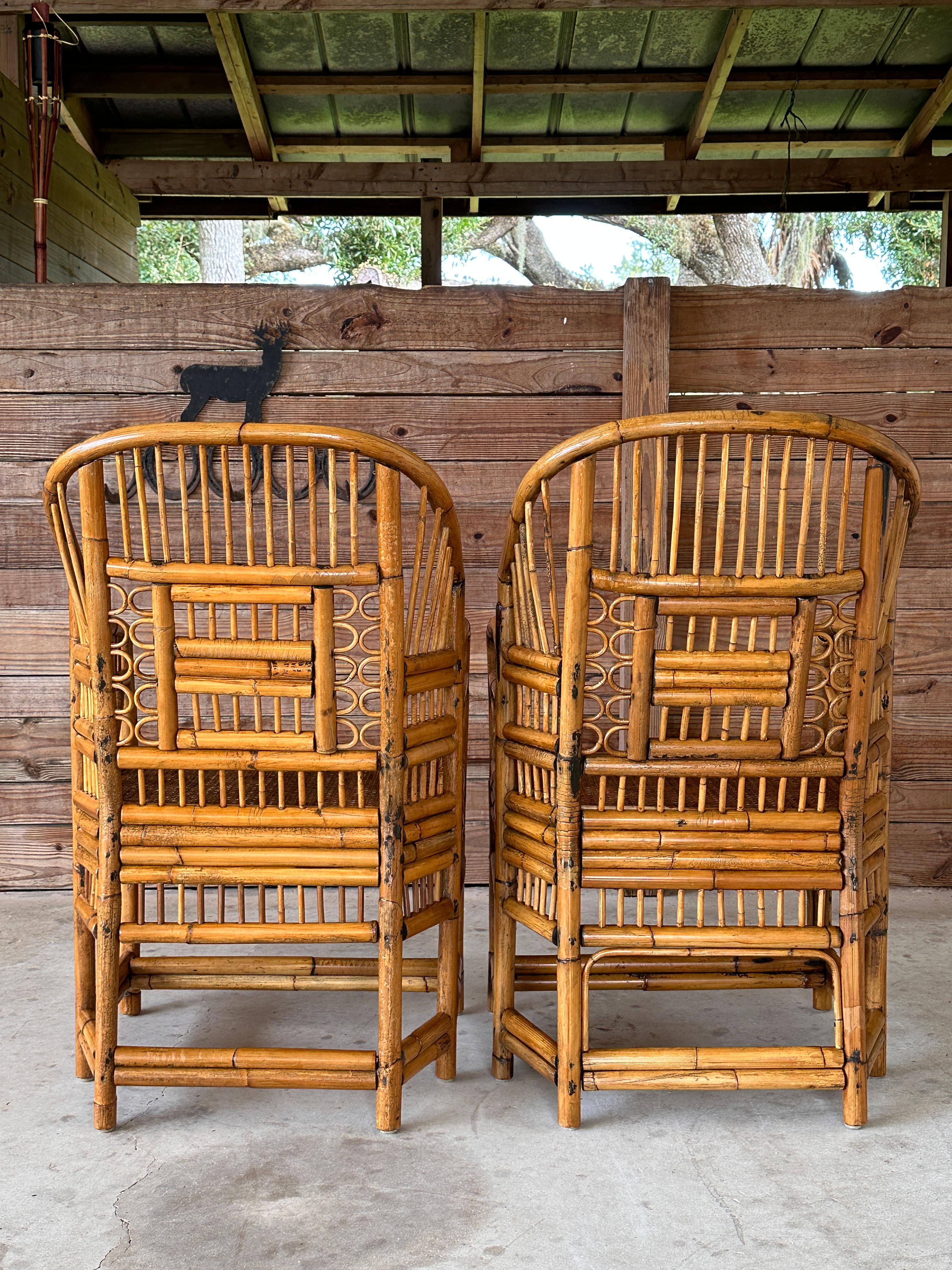 Mid 20th Century Refinished burnt Rattan Cane Side Armchairs Pair 11