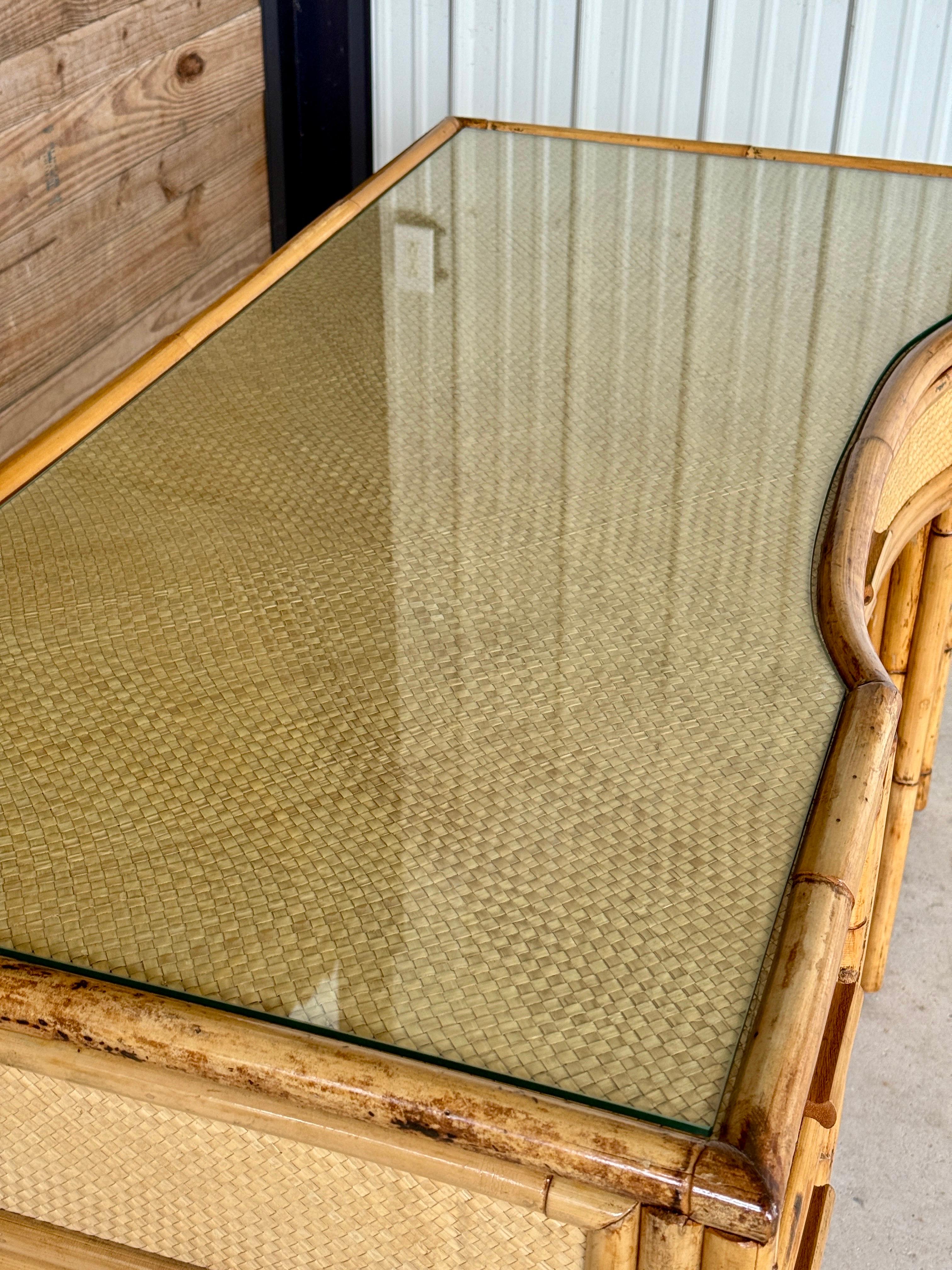 Mid-20th Century Refinished Coastal British Colonial Rattan Writing Desk For Sale 6