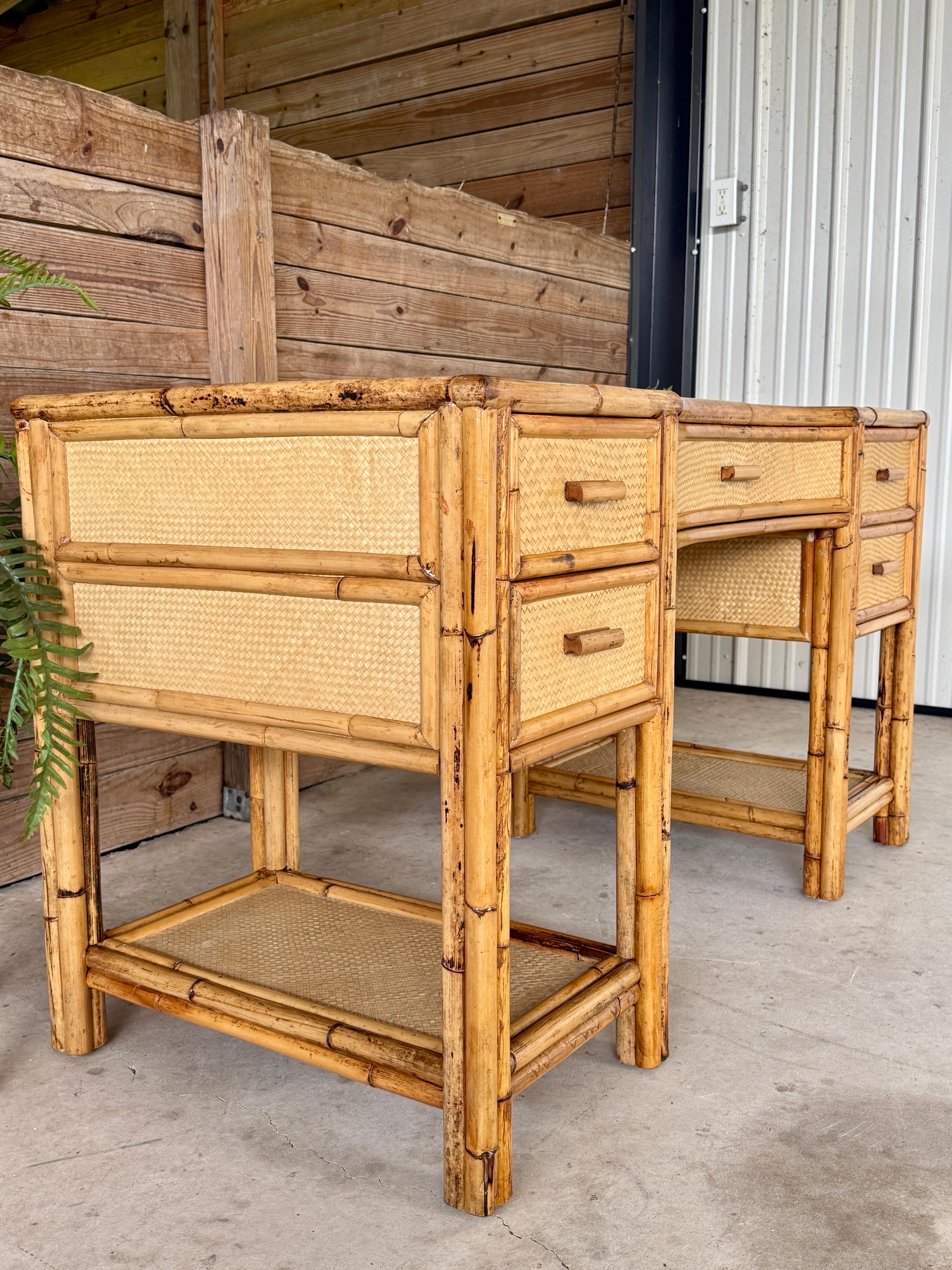 Mid-20th Century Refinished Coastal British Colonial Rattan Writing Desk For Sale 8
