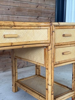 Mid-20th Century Refinished Coastal British Colonial Rattan Writing Desk