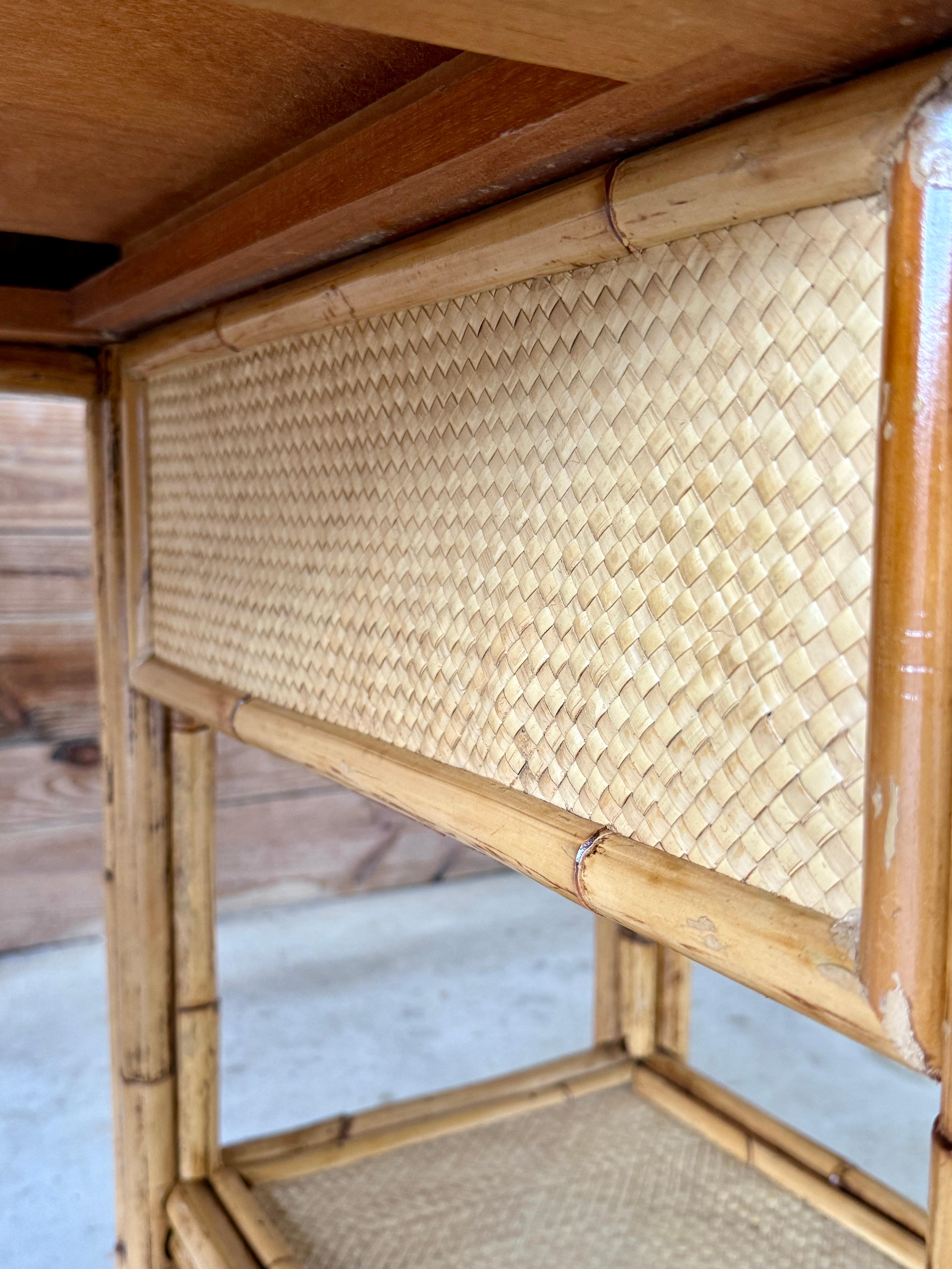 Organic Modern Mid-20th Century Refinished Coastal British Colonial Rattan Writing Desk For Sale