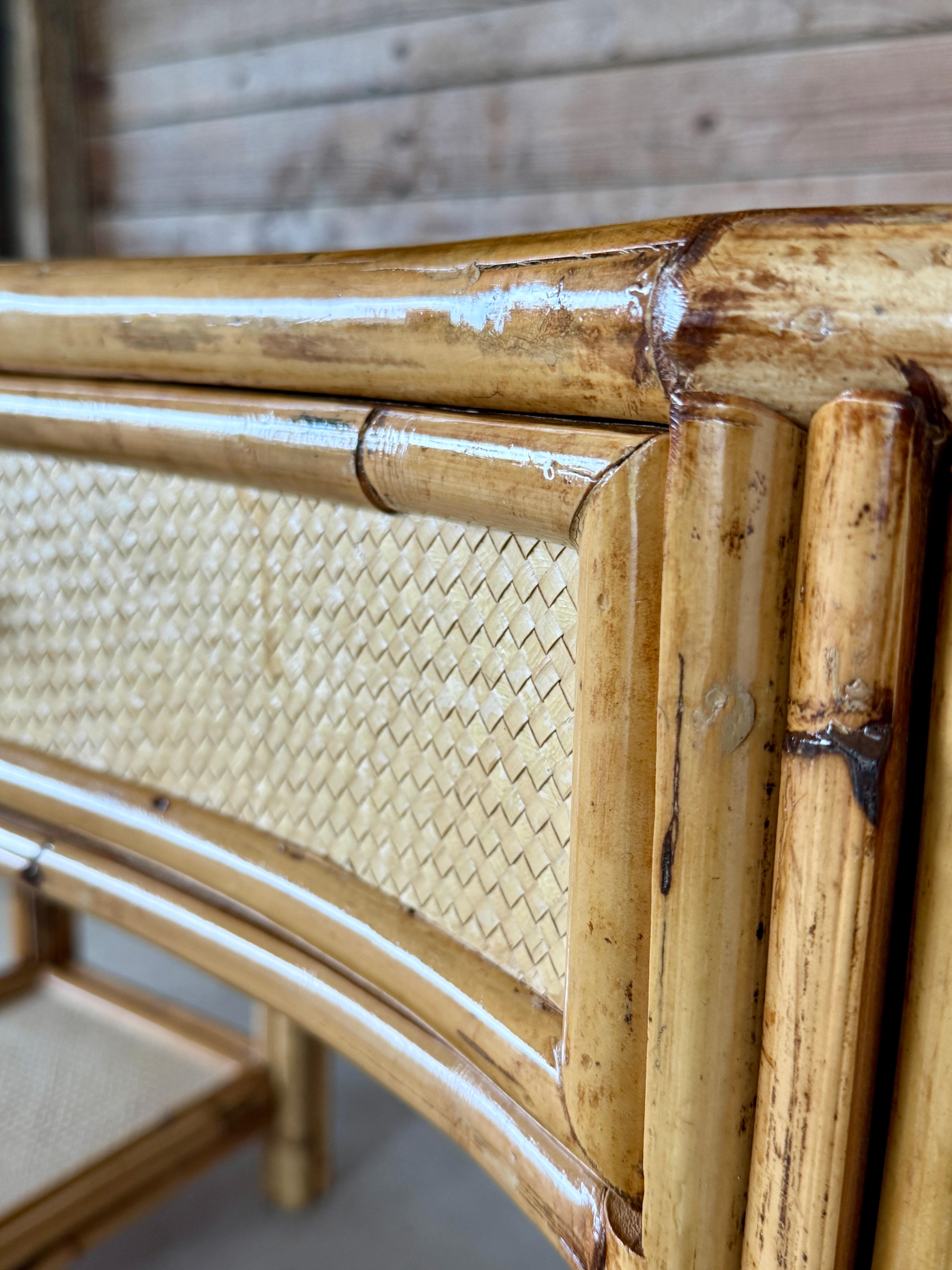 Hand-Crafted Mid-20th Century Refinished Coastal British Colonial Rattan Writing Desk For Sale