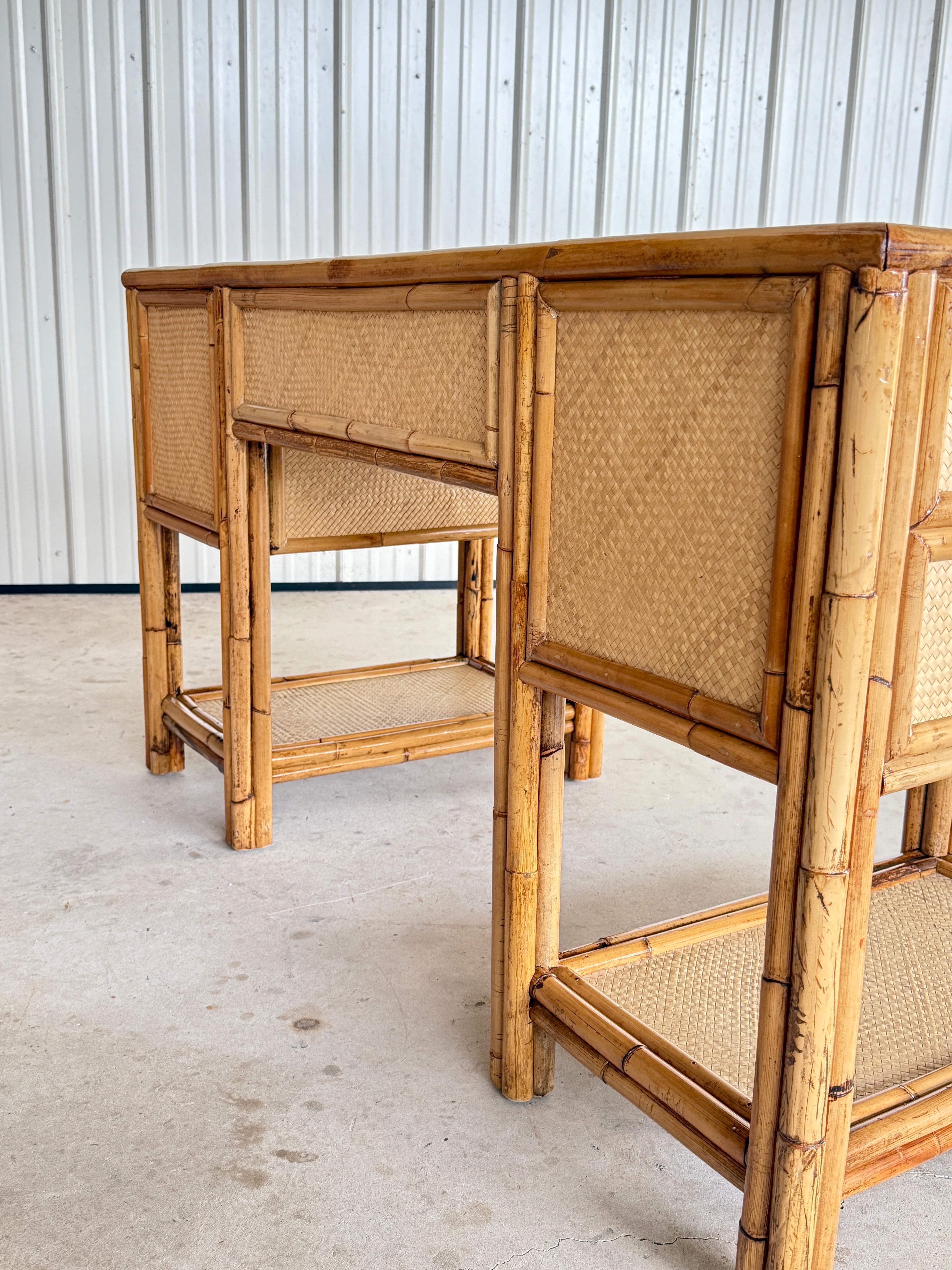 Mid-20th Century Refinished Coastal British Colonial Rattan Writing Desk For Sale 1