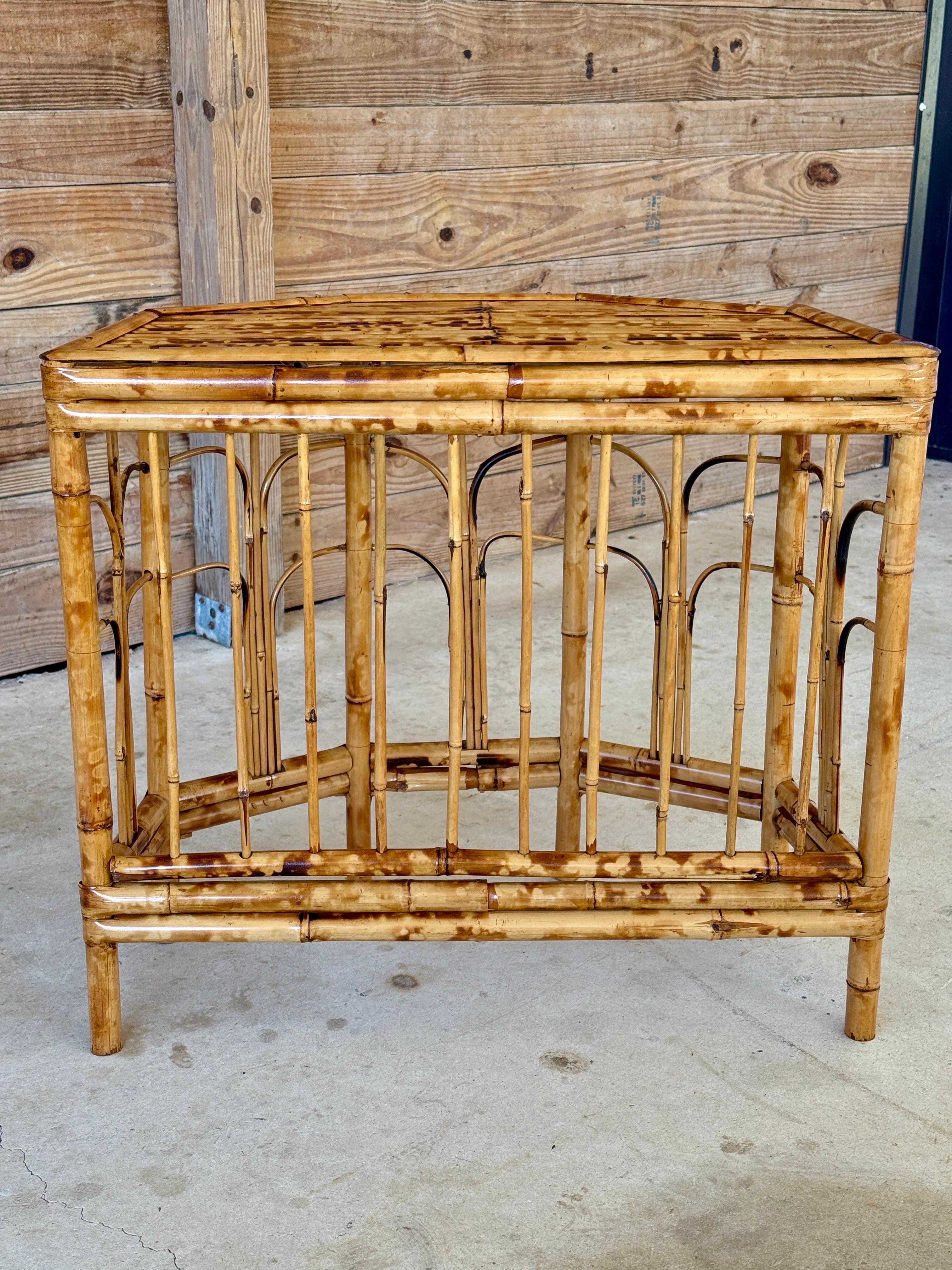 Mid-20th Century Refinished Coastal Burnt Bamboo Demi-Lune Table For Sale 5
