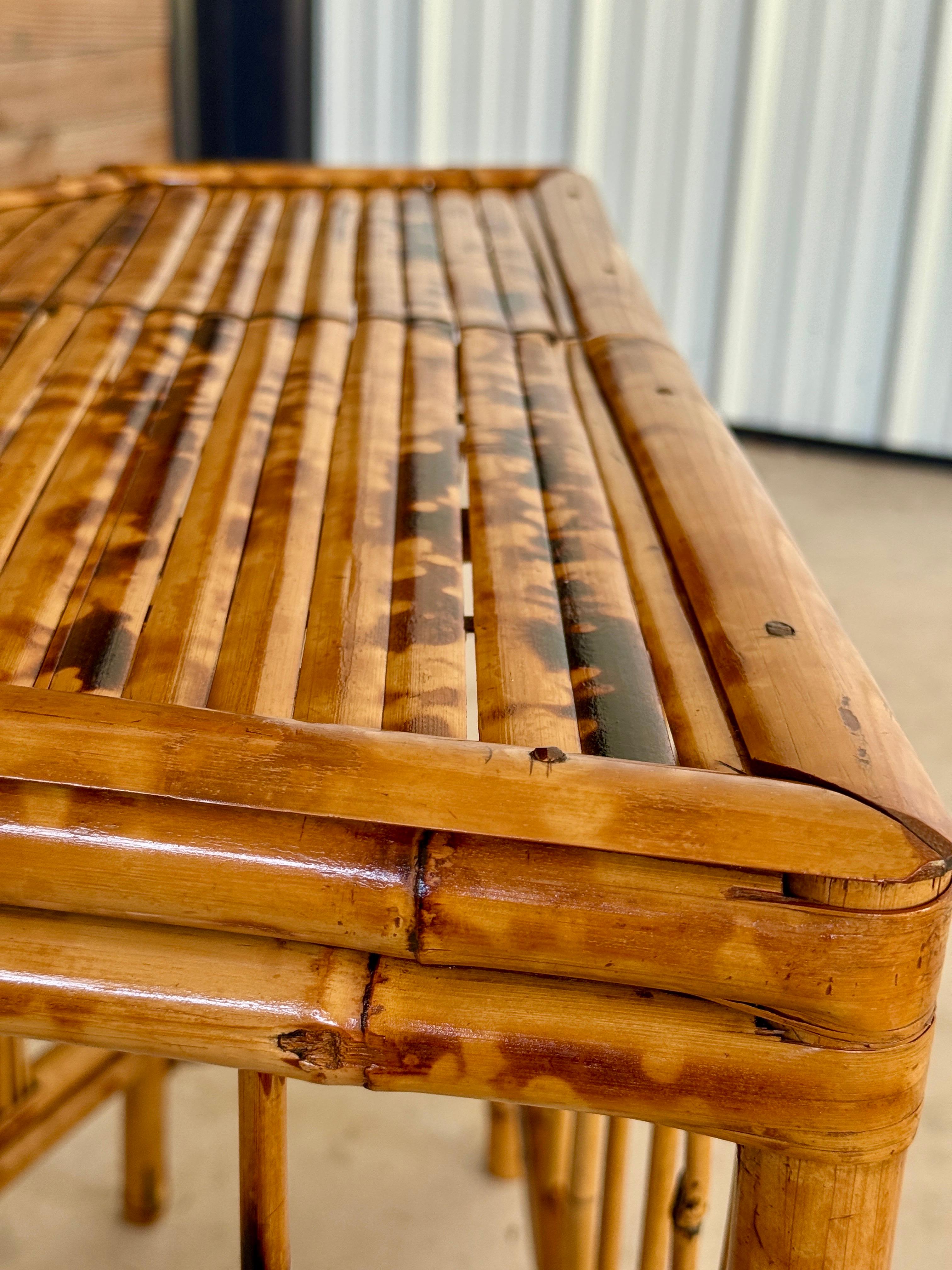 Mid-20th Century Refinished Coastal Burnt Bamboo Demi-Lune Table For Sale 7